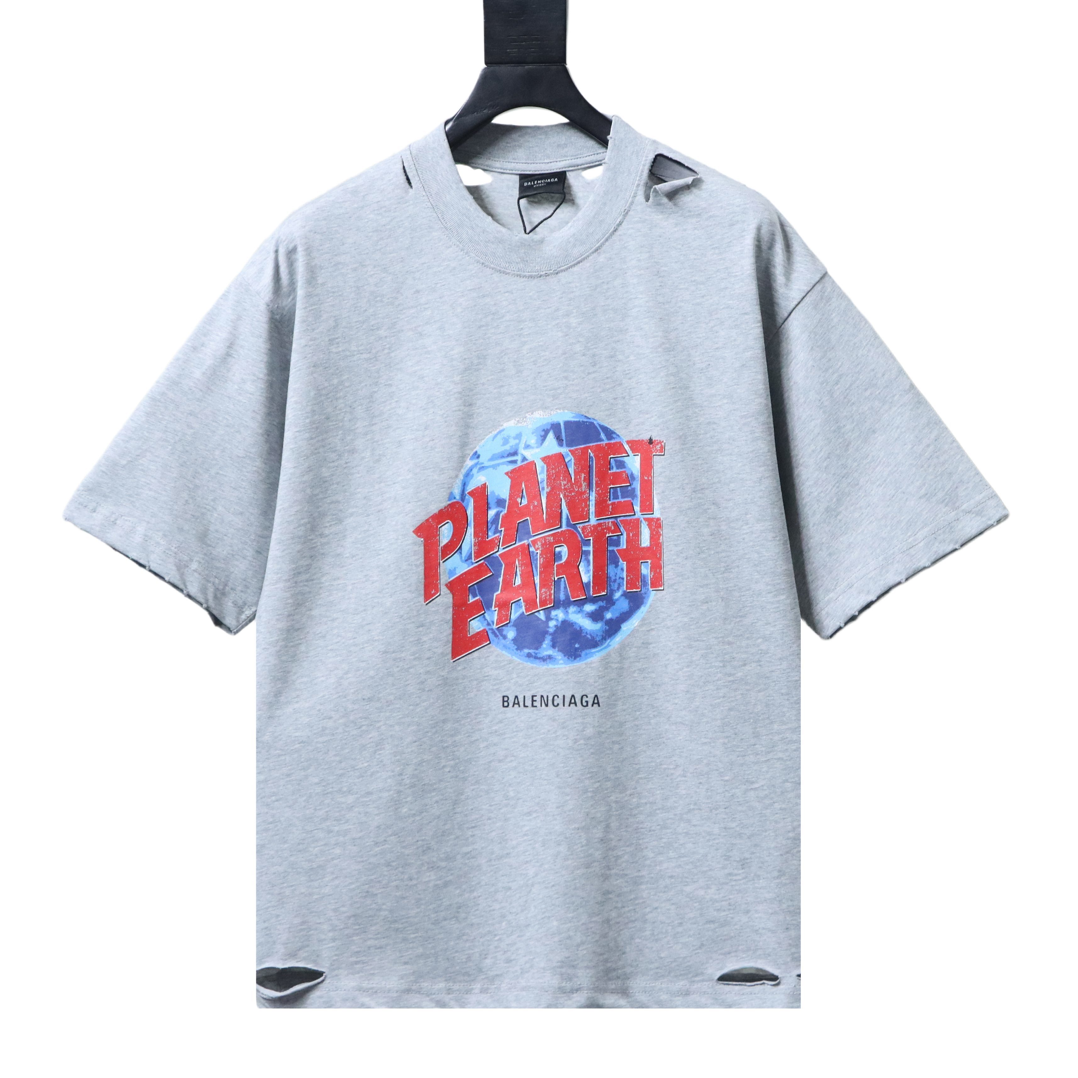 Balenciaga Earth Print Ripped T-Shirt YL Black/Grey