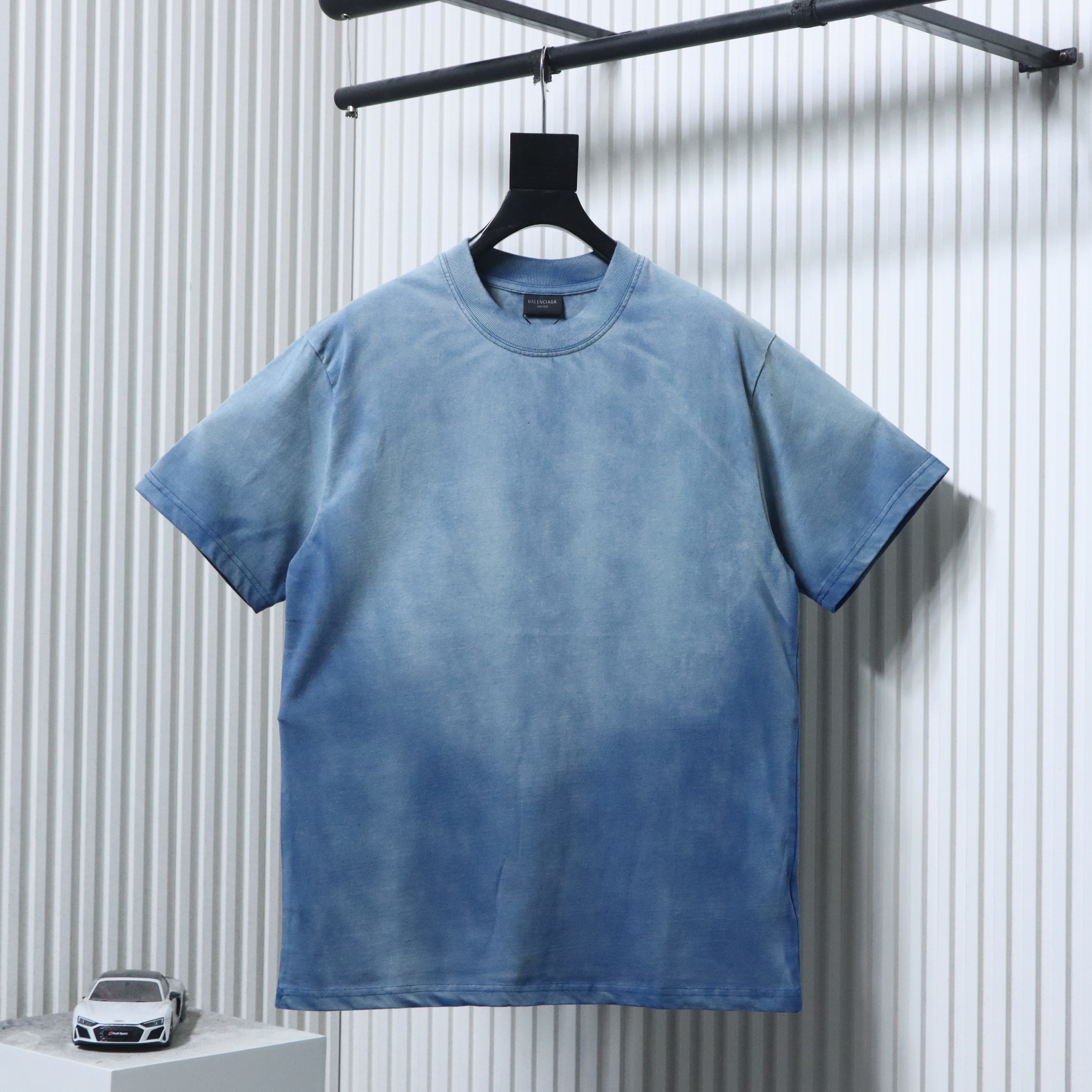 Balenciaga Heavy Wash Distressed T-Shirt YL Blue