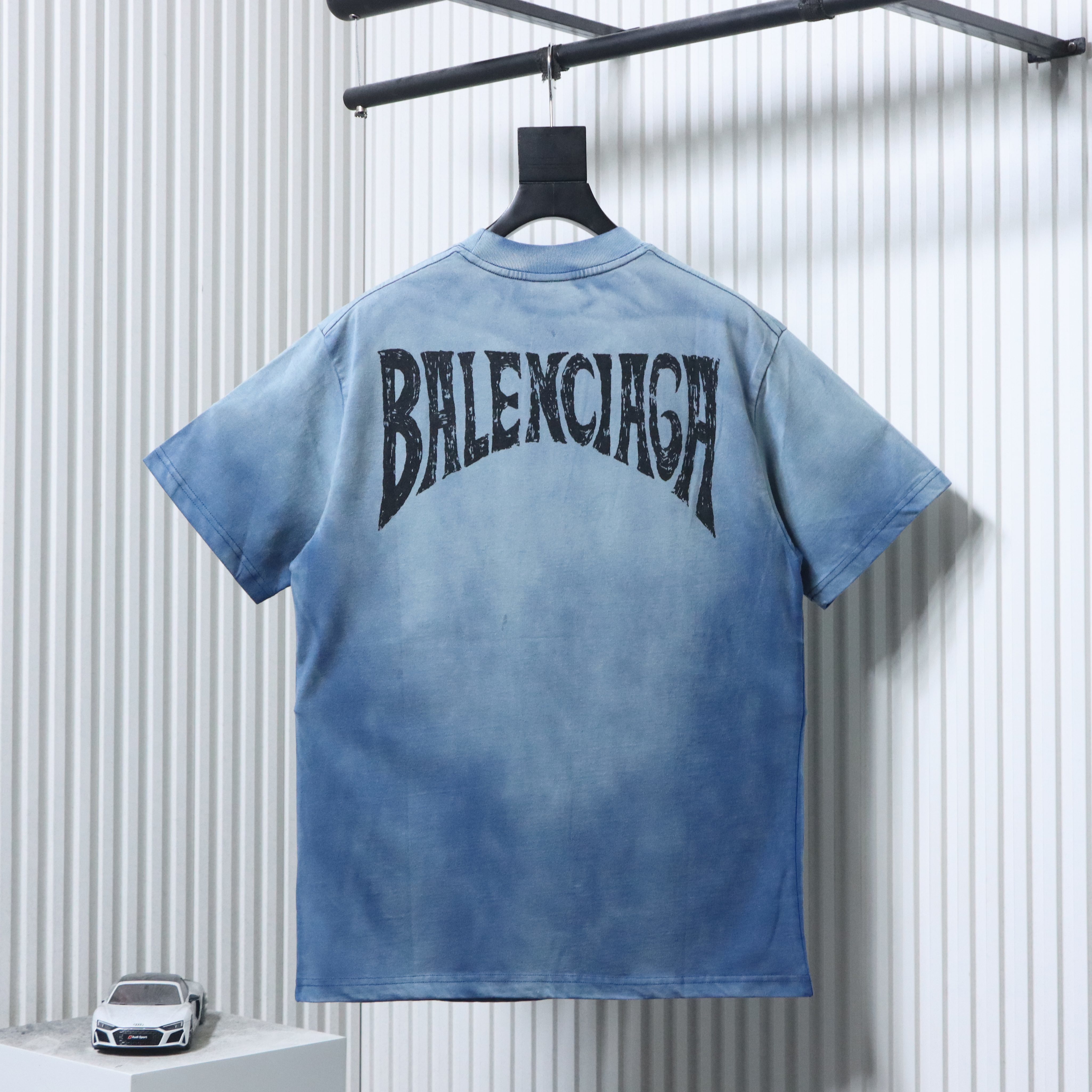 Balenciaga Heavy Wash Distressed T-Shirt YL Blue
