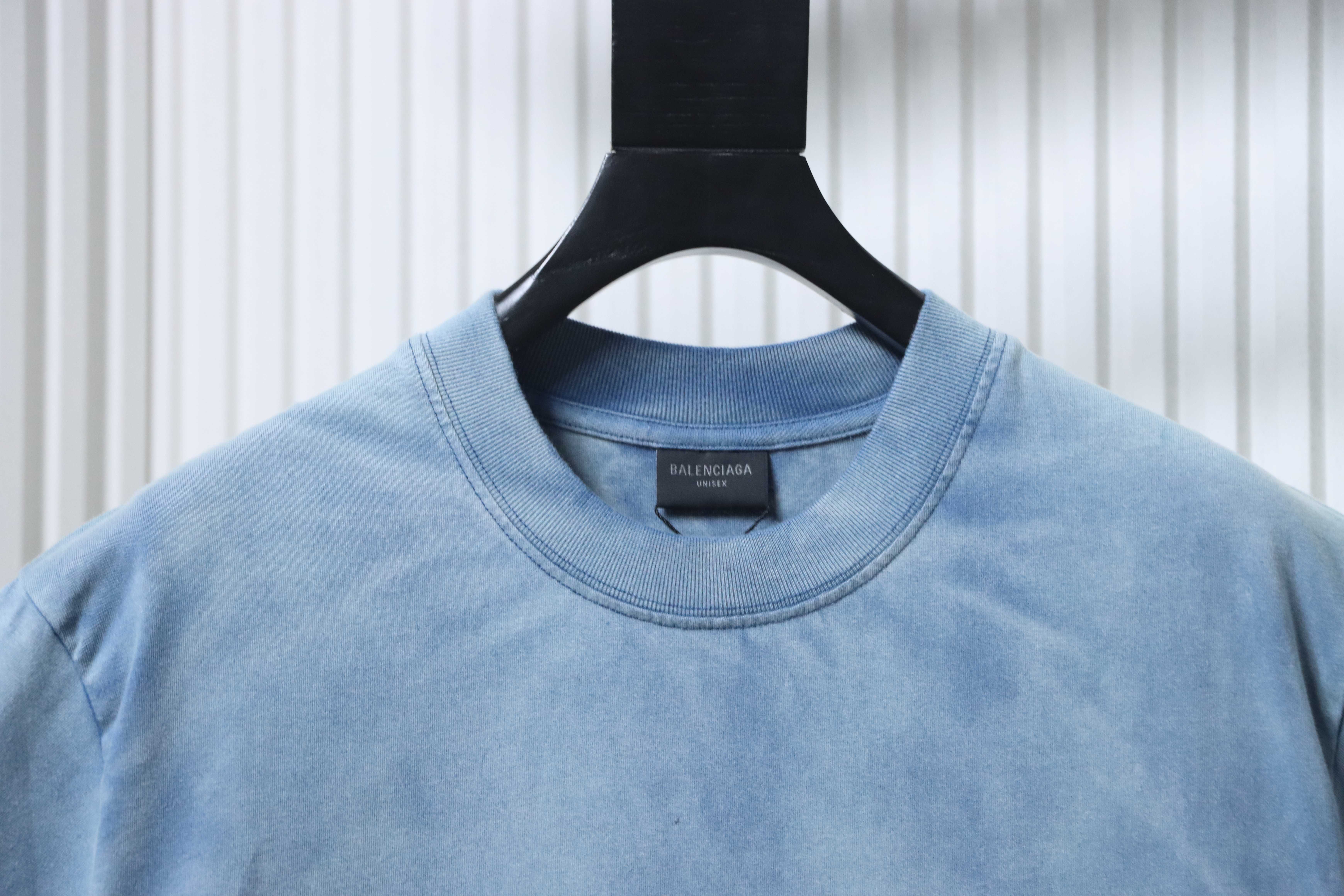 Balenciaga Heavy Wash Distressed T-Shirt YL Blue