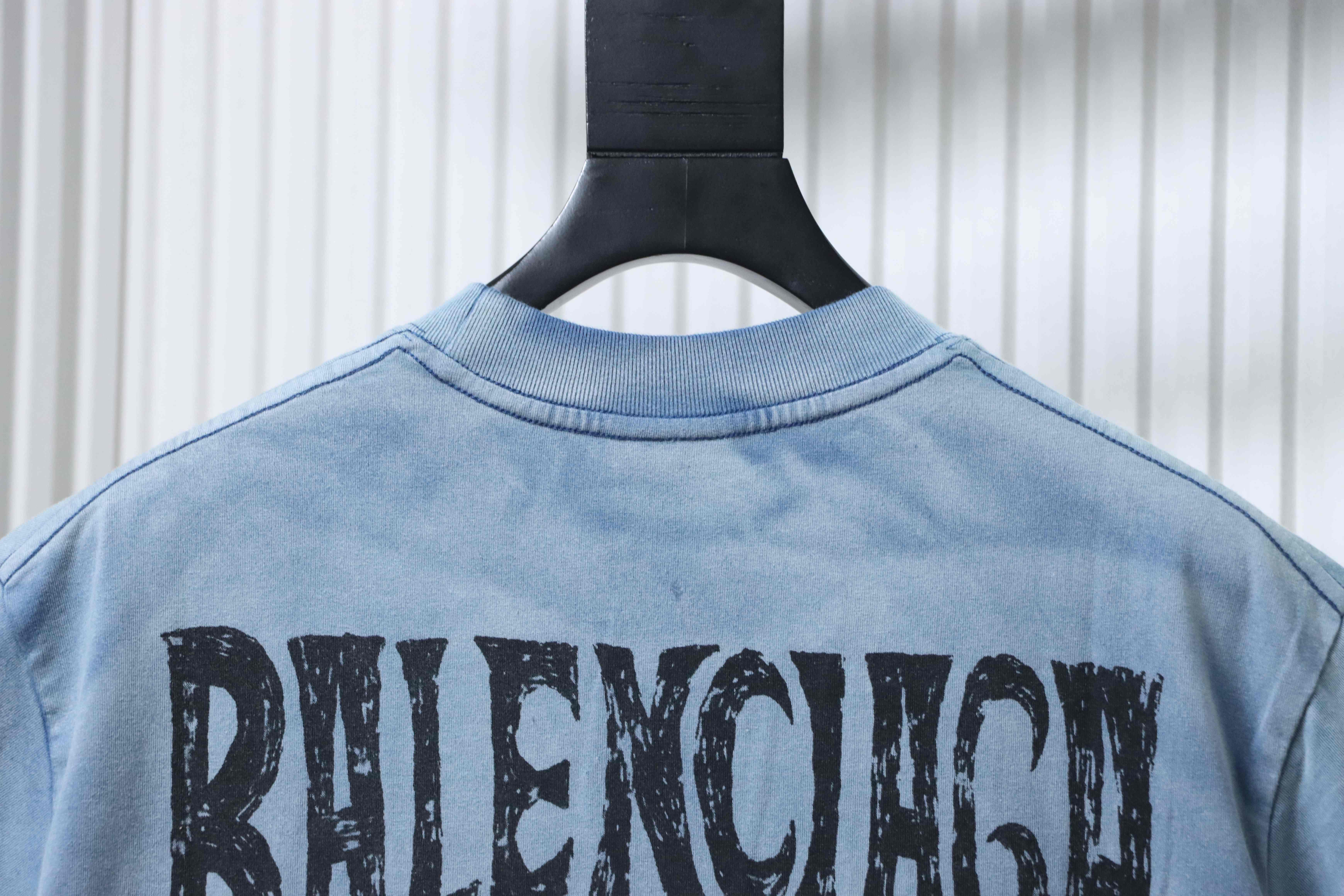 Balenciaga Heavy Wash Distressed T-Shirt YL Blue