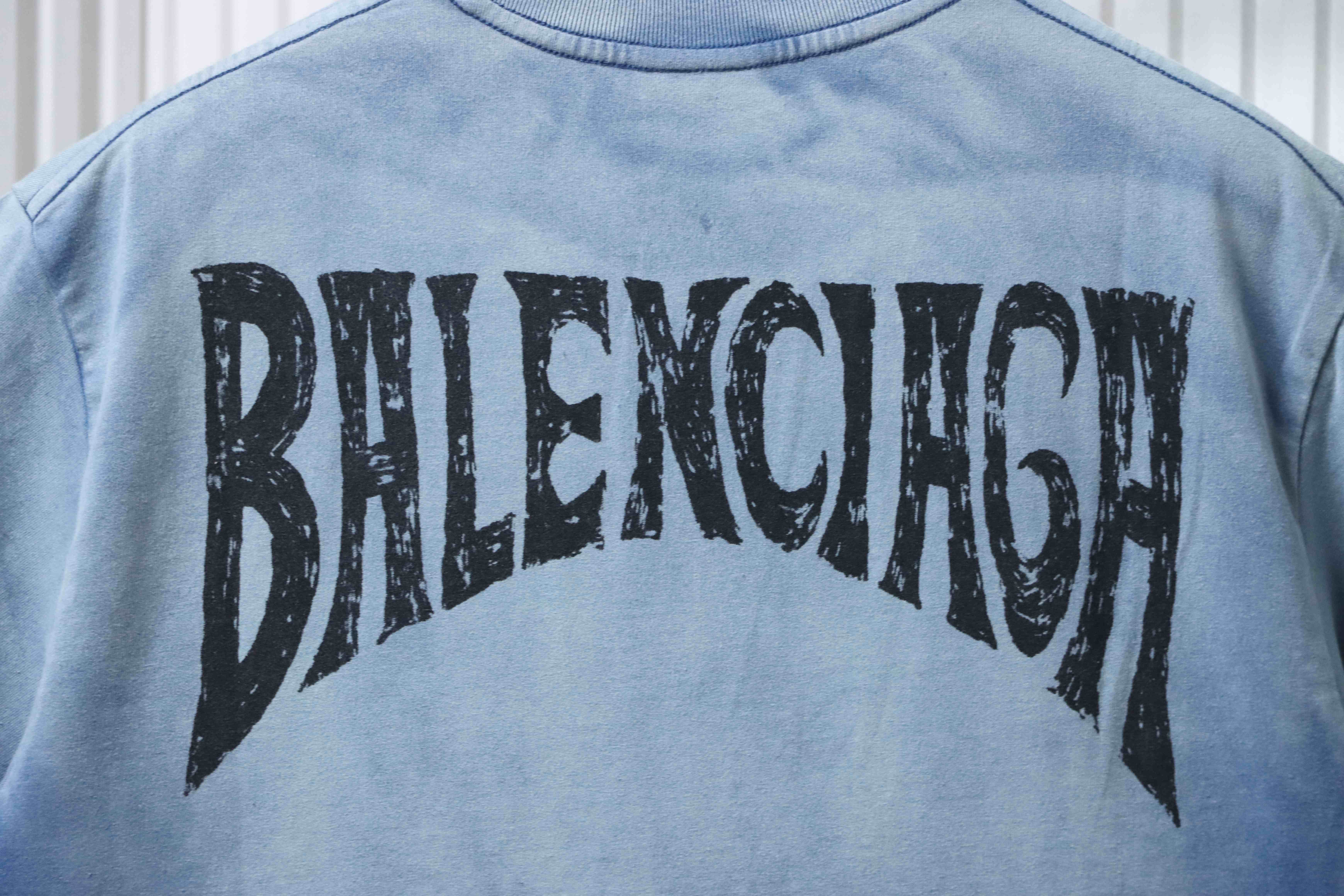 Balenciaga Heavy Wash Distressed T-Shirt YL Blue