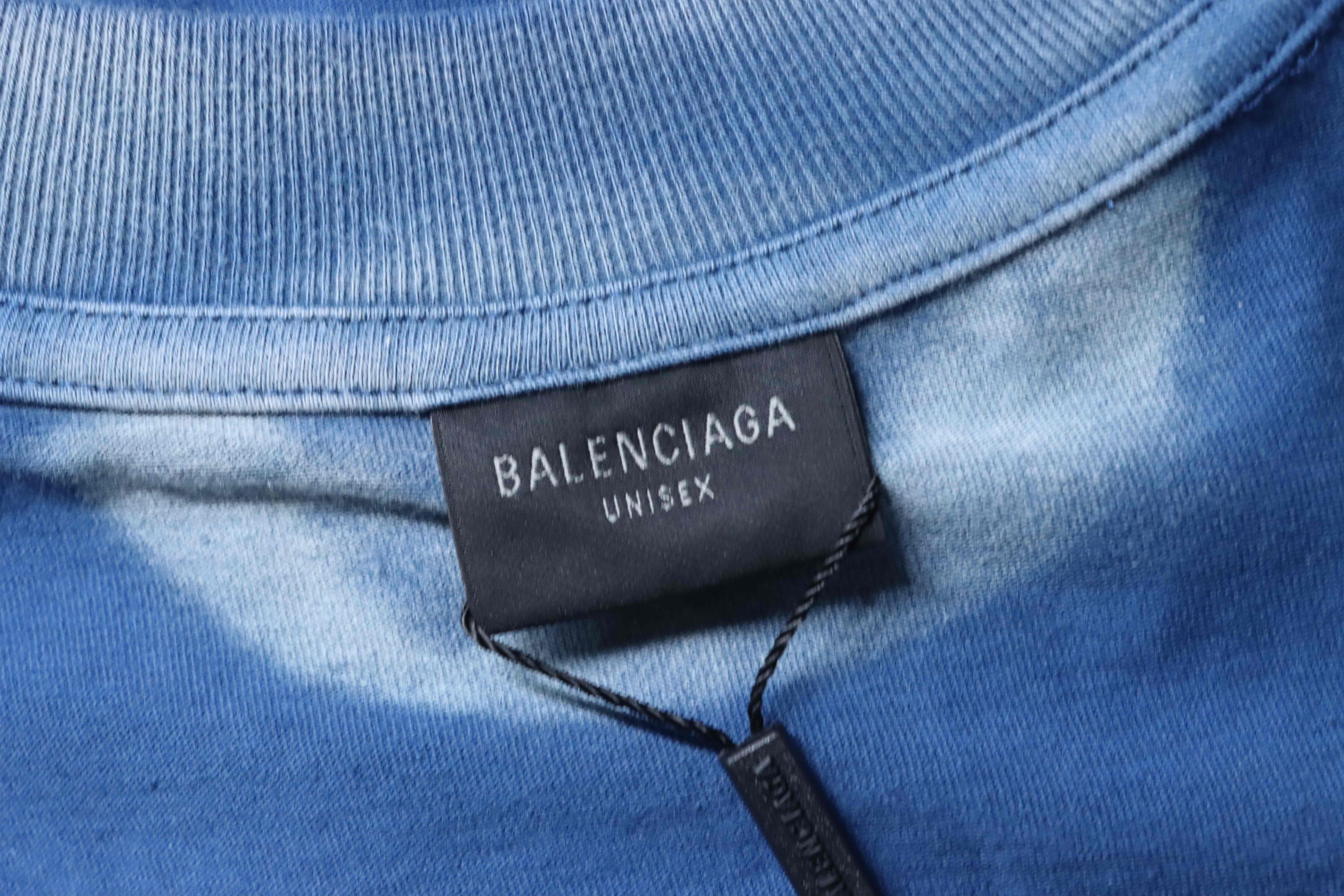 Balenciaga Heavy Wash Distressed T-Shirt YL Blue