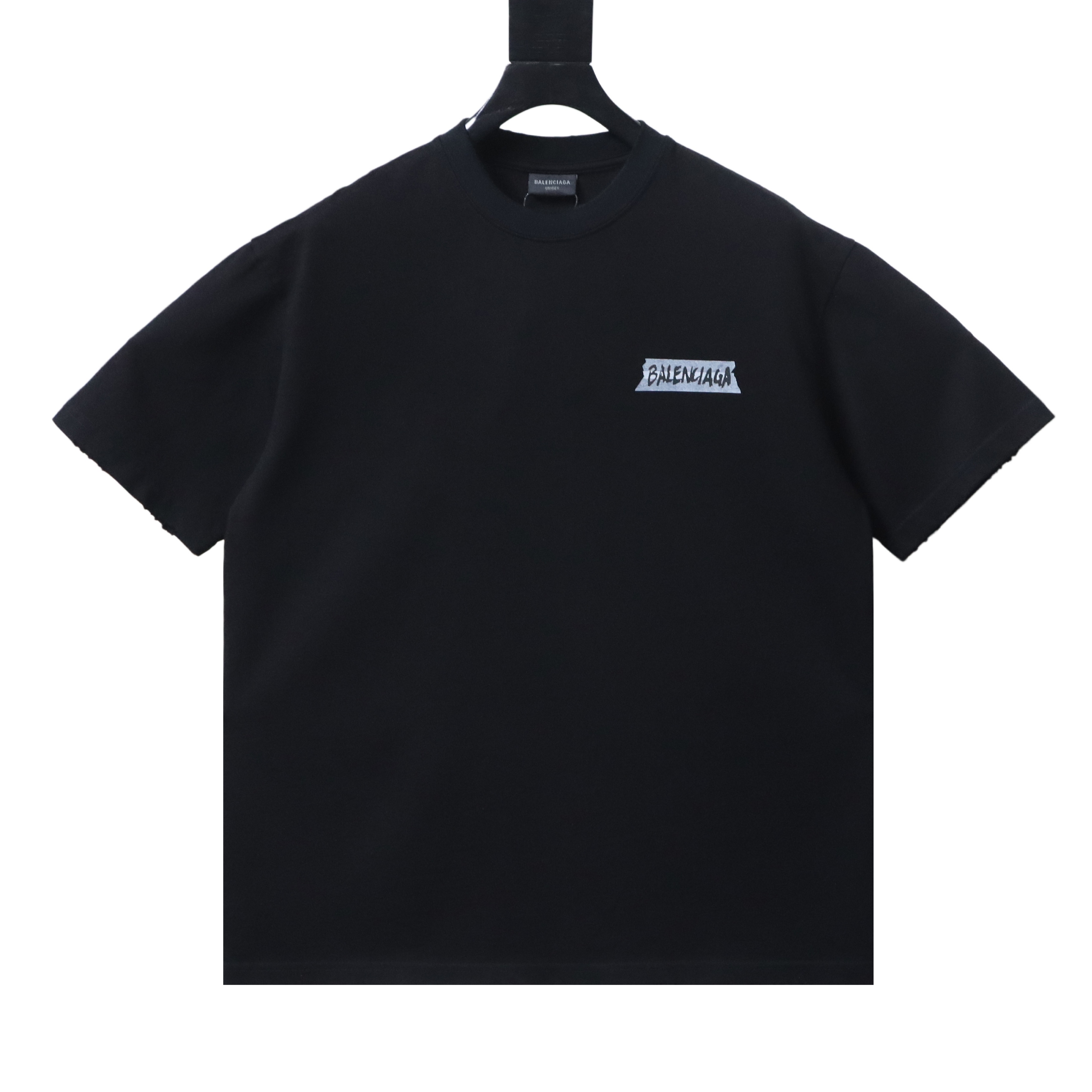 Balenciaga Tape Letter Print Ripped T-shirt YL Black