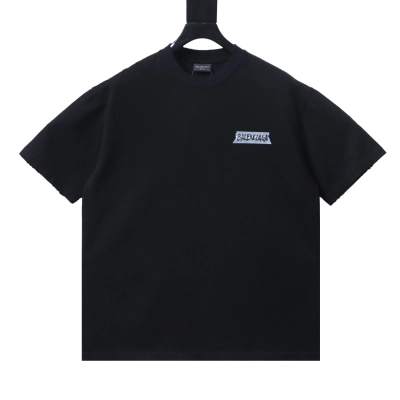 Balenciaga Tape Letter Print Ripped T-shirt YL Black 02