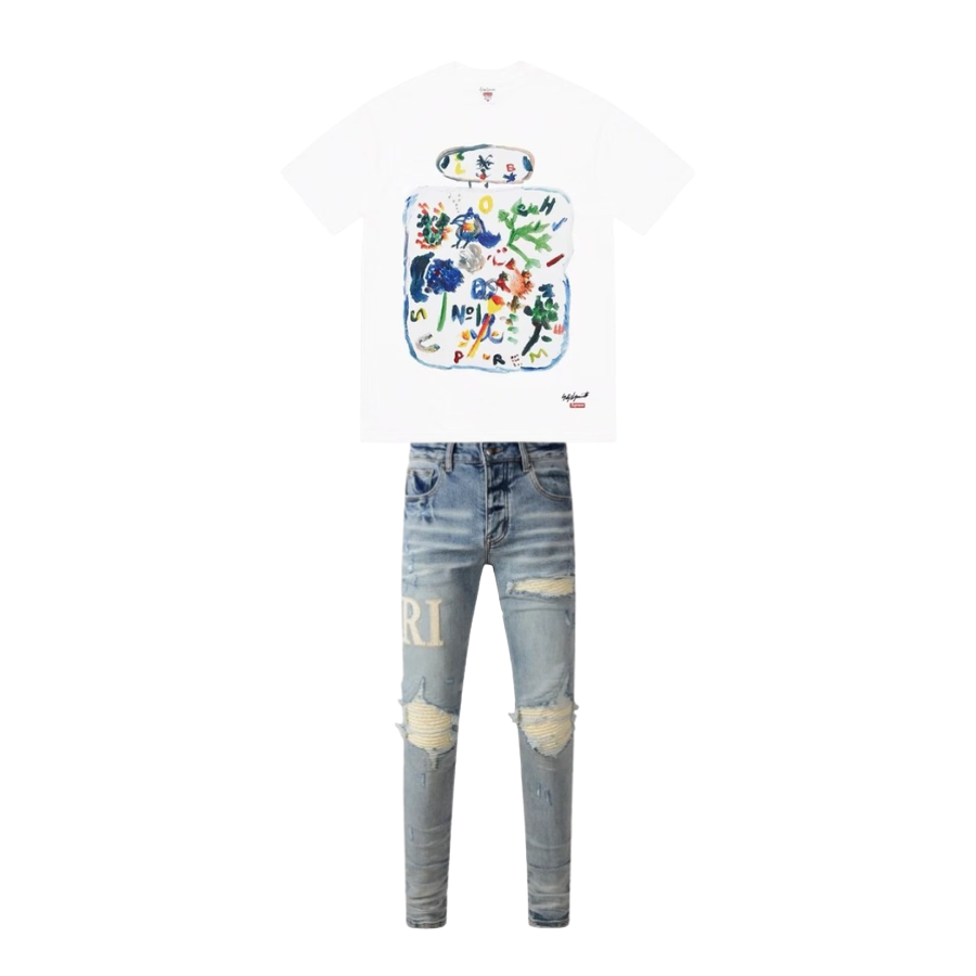 Supreme T-shirt B326 White + Amiri Jean 8905