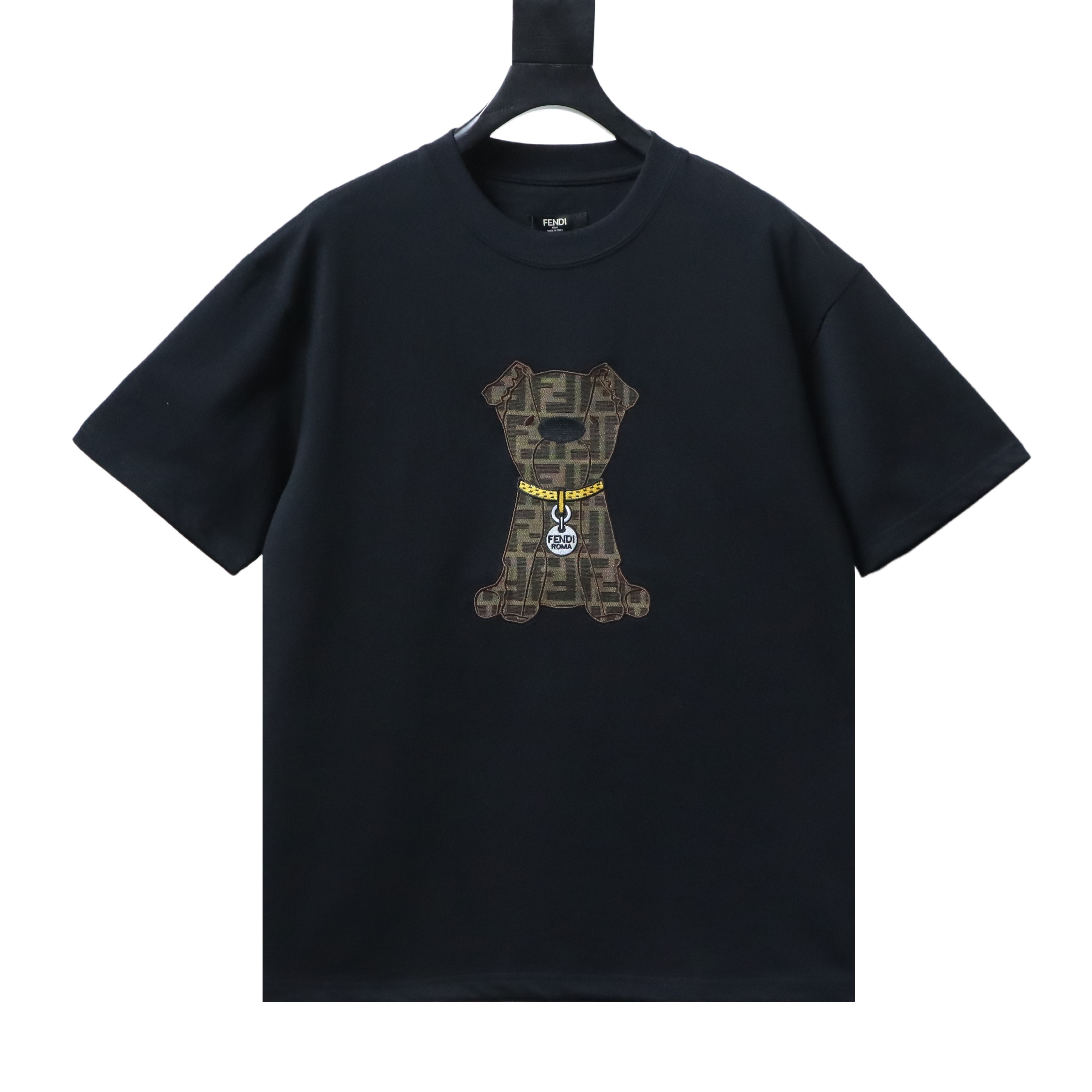 Fendi Embroidered Pet Dog F Letter Logo T-Shirt YL Black