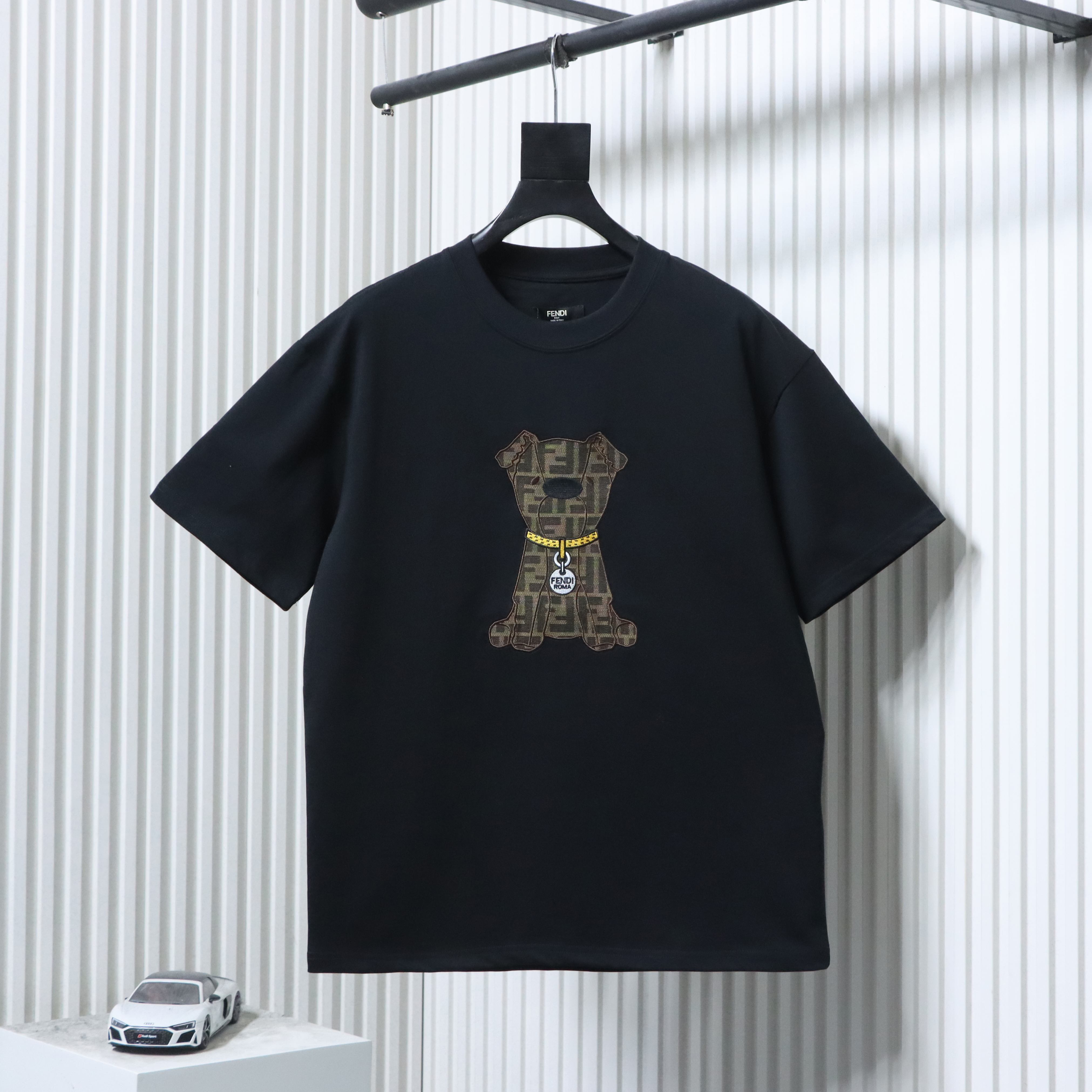 Fendi Embroidered Pet Dog F Letter Logo T-Shirt YL Black