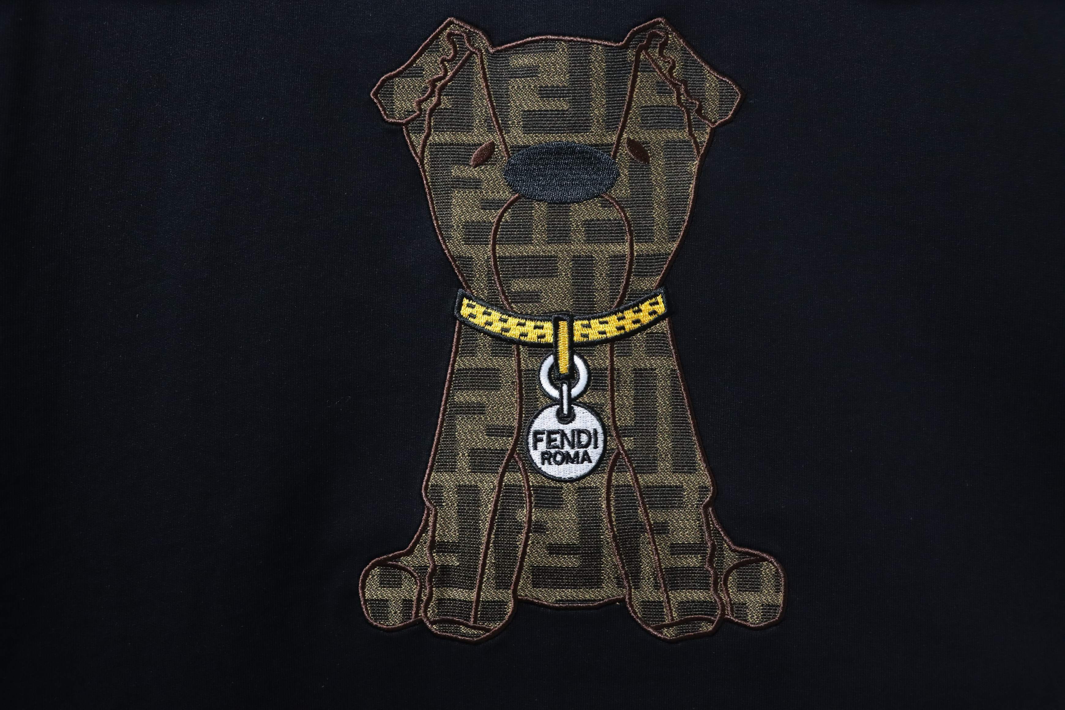 Fendi Embroidered Pet Dog F Letter Logo T-Shirt YL Black