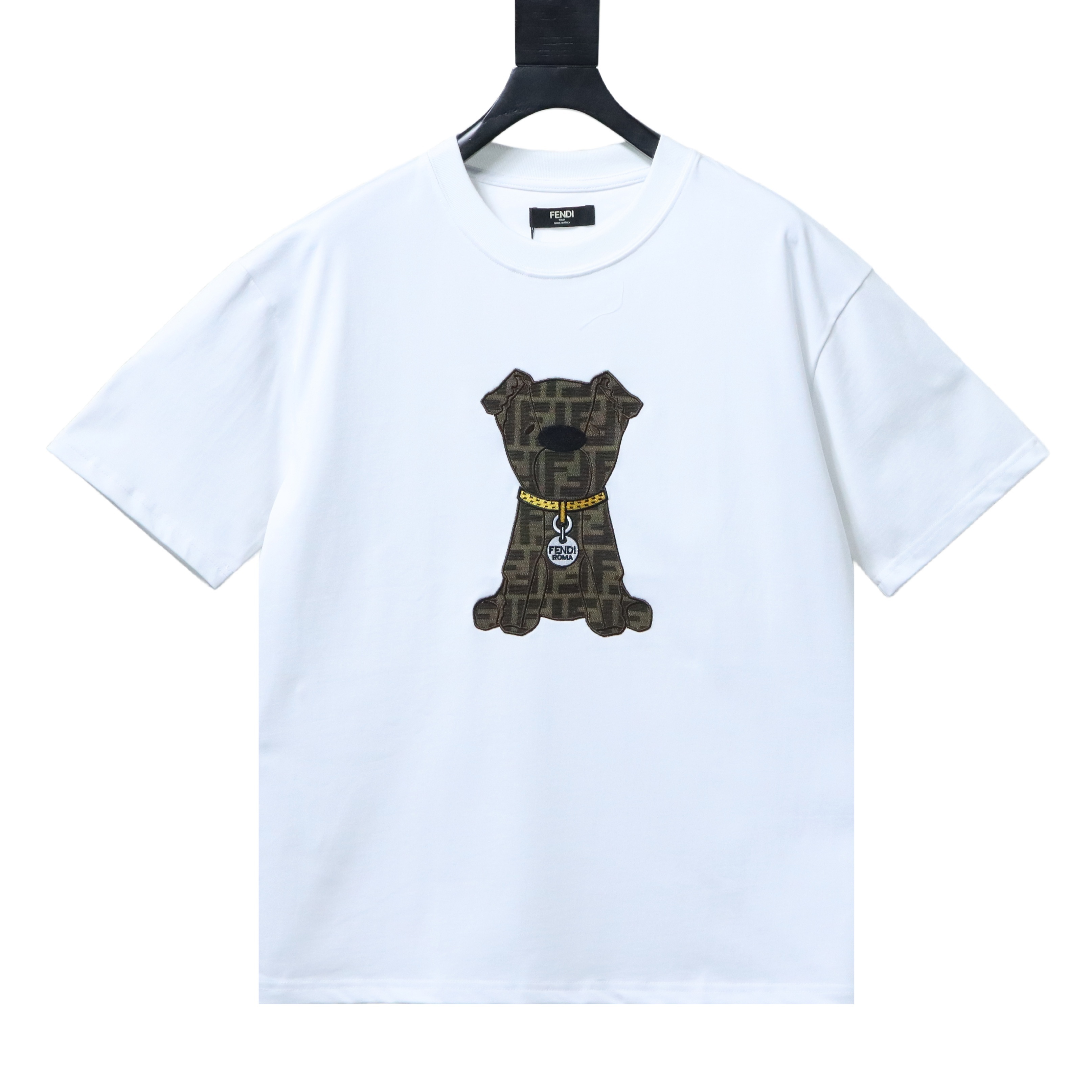 Fendi Embroidered Pet Dog F Letter Logo T-Shirt YL White