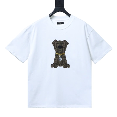 Fendi Embroidered Pet Dog F Letter Logo T-Shirt YL White 01
