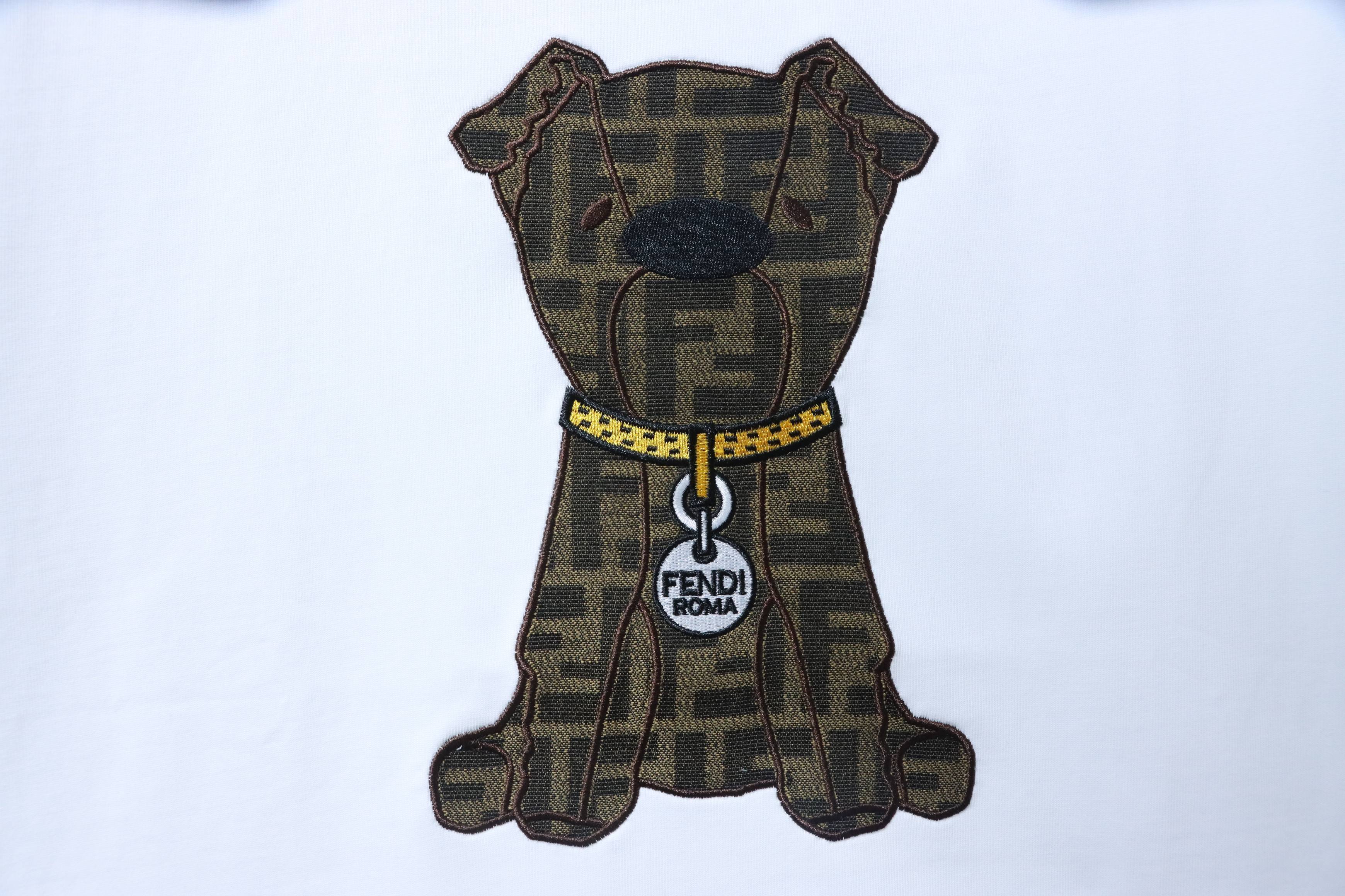 Fendi Embroidered Pet Dog F Letter Logo T-Shirt YL White