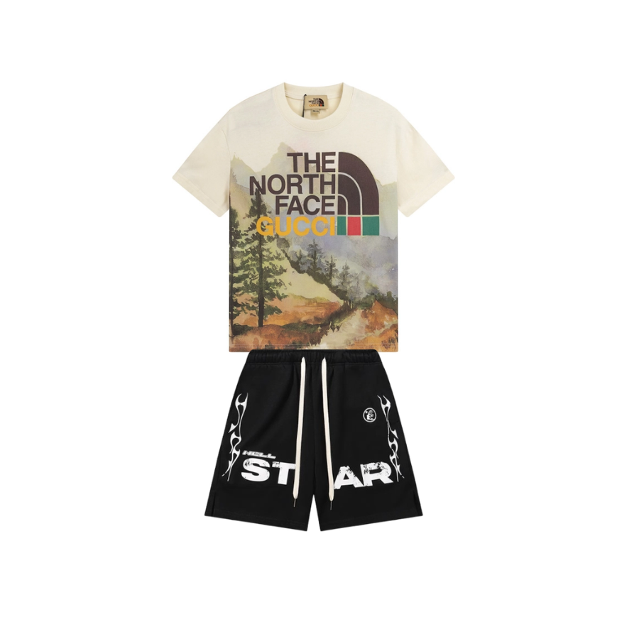 Gucci T-shirt YL#535 Apricot + Hellstar Flame Shorts Pink