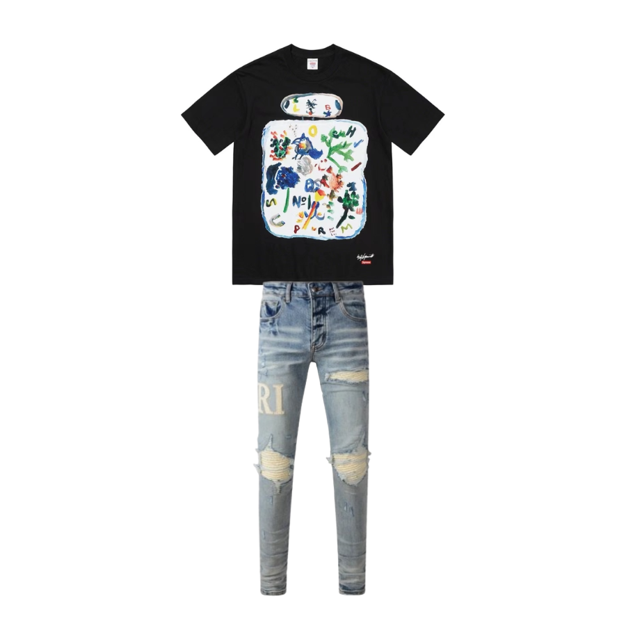 Supreme T-shirt B326 Black + Amiri Jean 8905