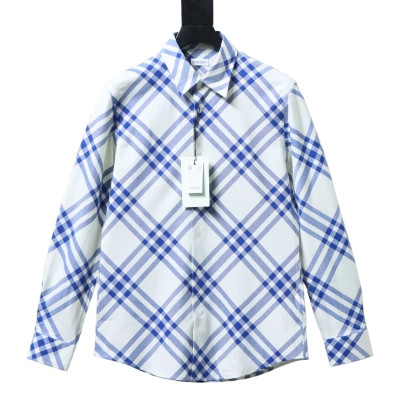 Burberry Gingham Cotton Long-Sleeve Shirt YL Blue 01