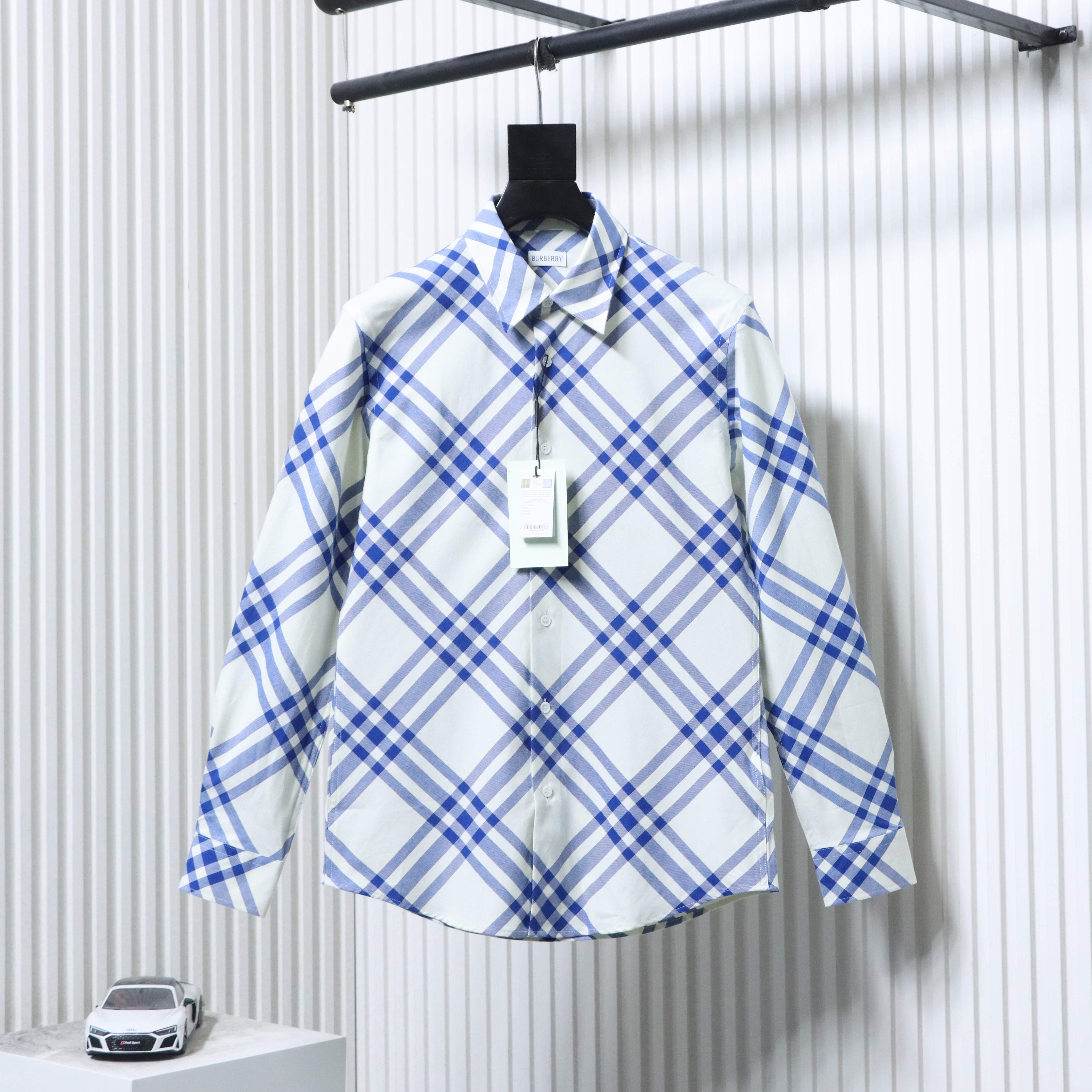 Burberry Gingham Cotton Long-Sleeve Shirt YL Blue