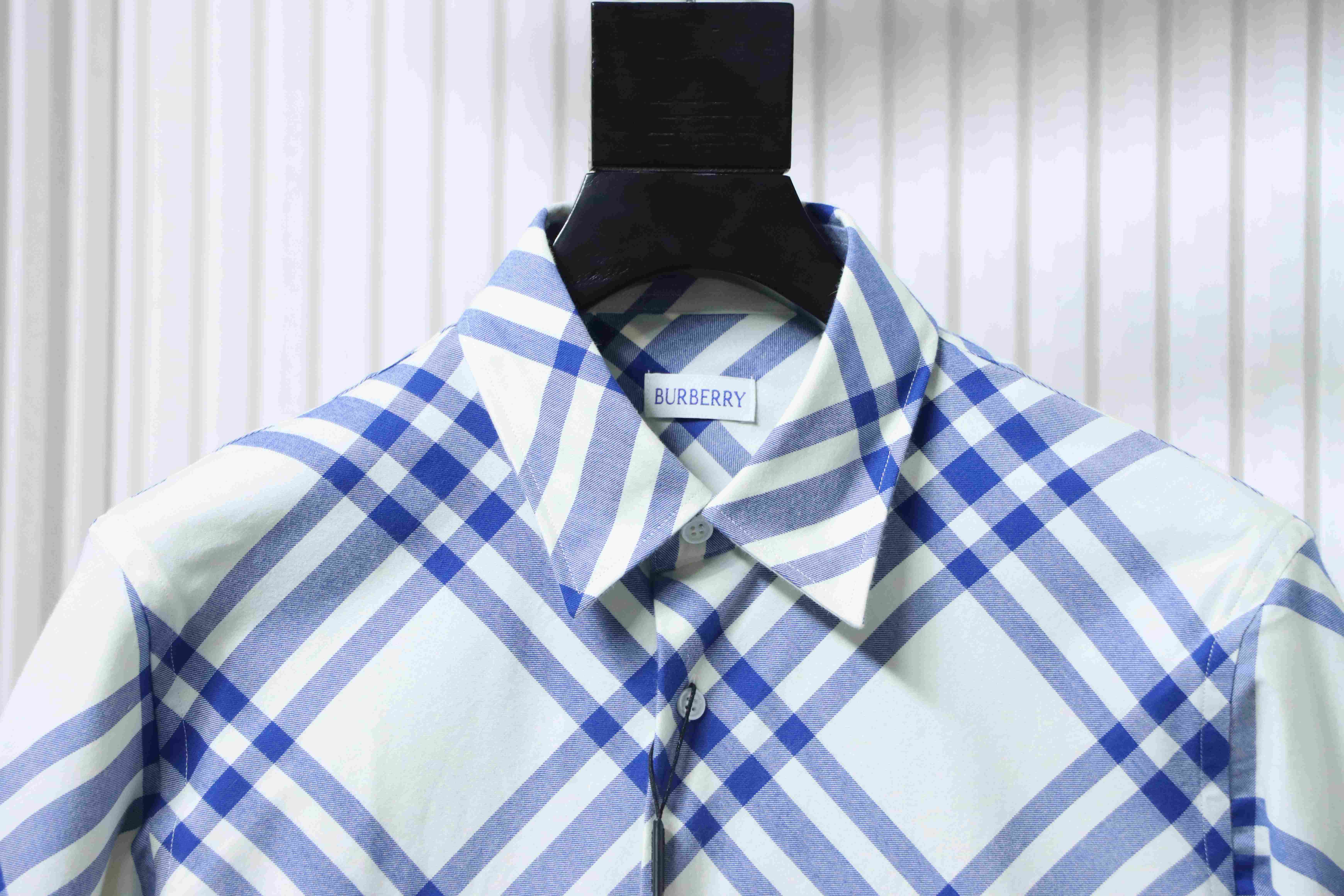 Burberry Gingham Cotton Long-Sleeve Shirt YL Blue