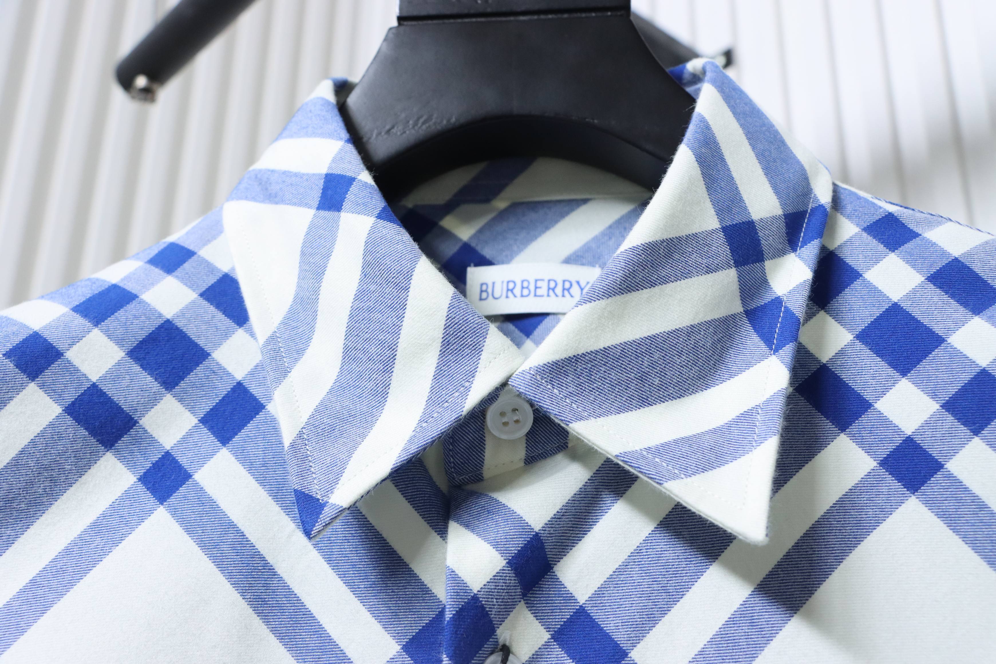 Burberry Gingham Cotton Long-Sleeve Shirt YL Blue