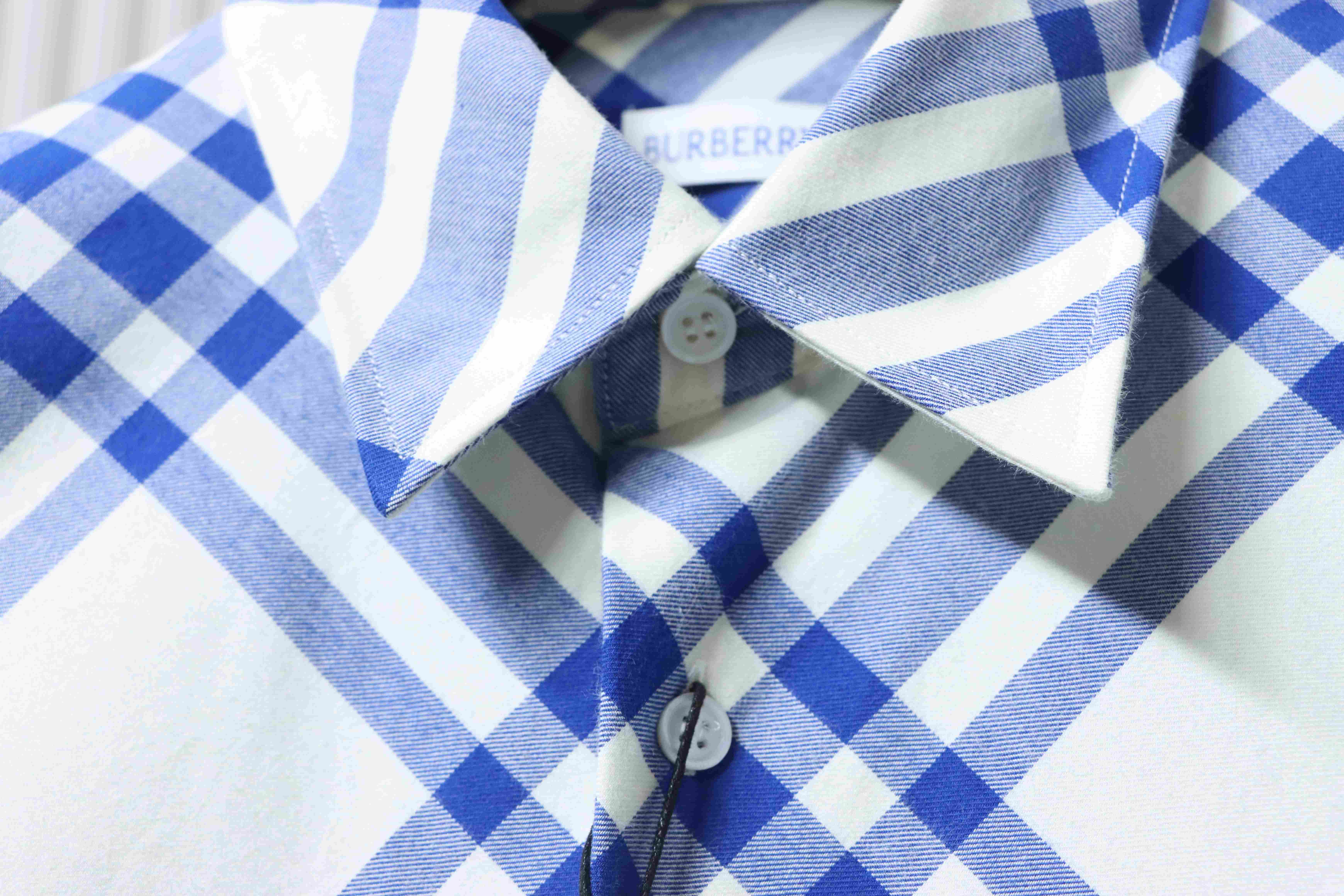 Burberry Gingham Cotton Long-Sleeve Shirt YL Blue