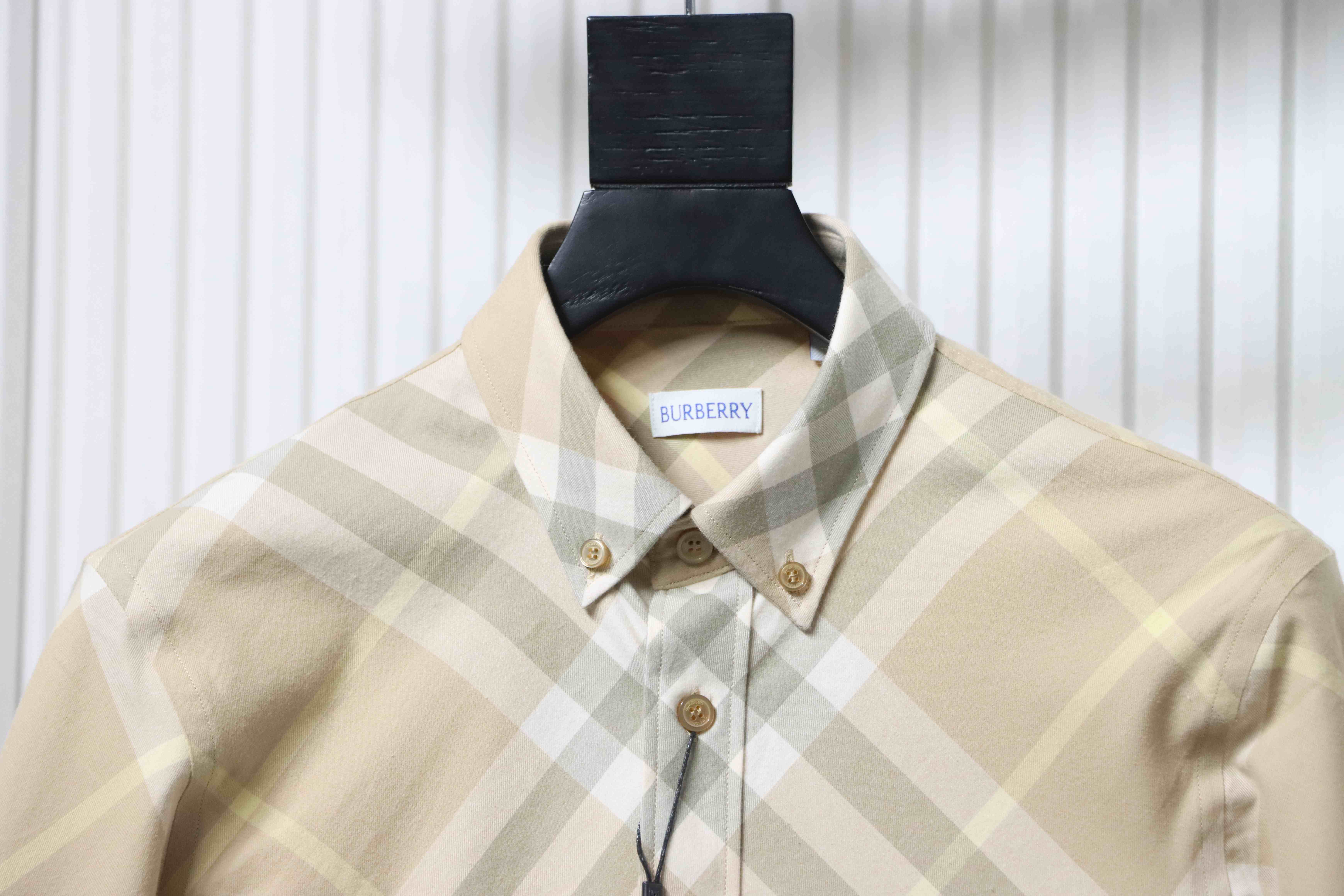Burberry Gingham Cotton Long-Sleeve Shirt YL Light Khaki