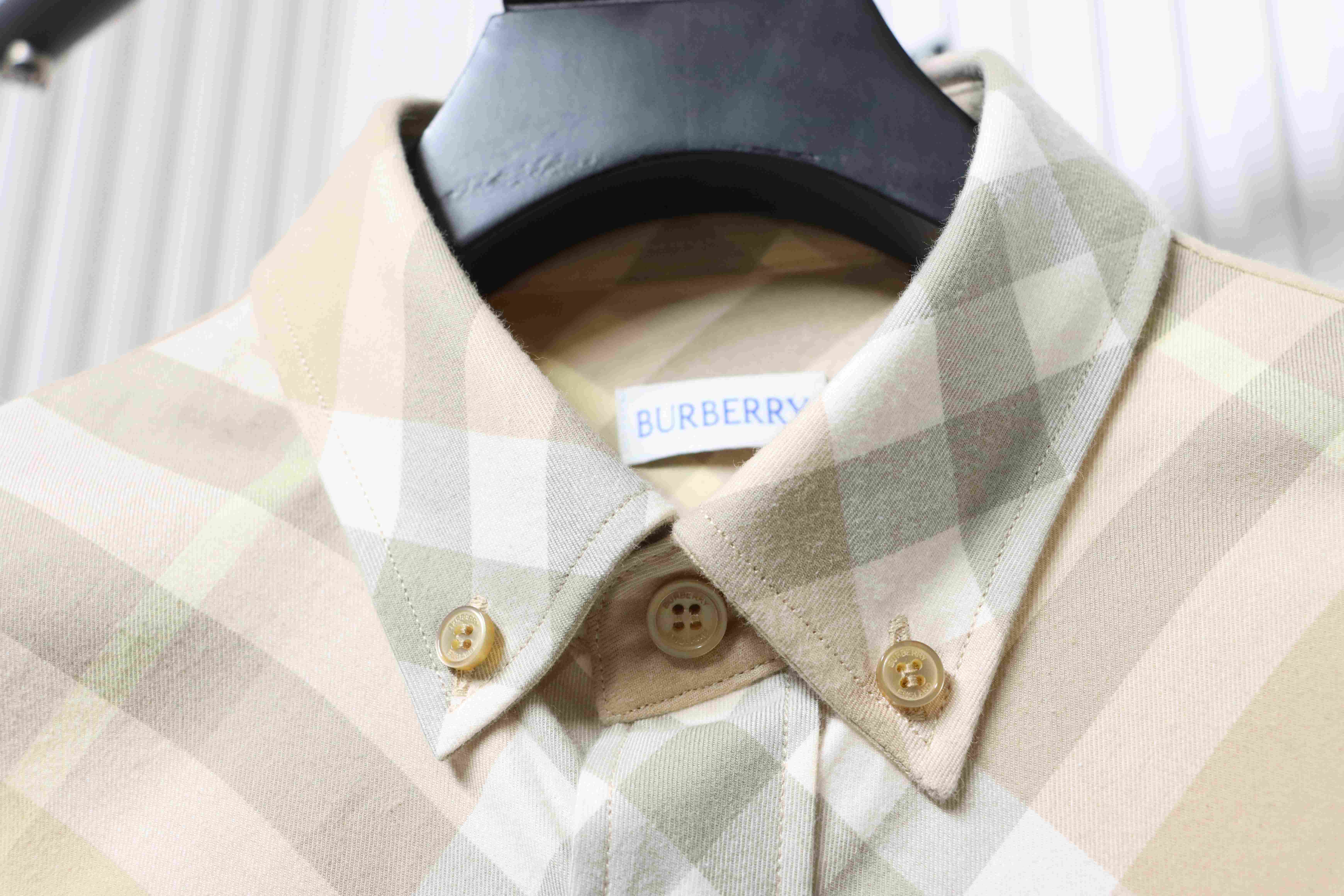 Burberry Gingham Cotton Long-Sleeve Shirt YL Light Khaki