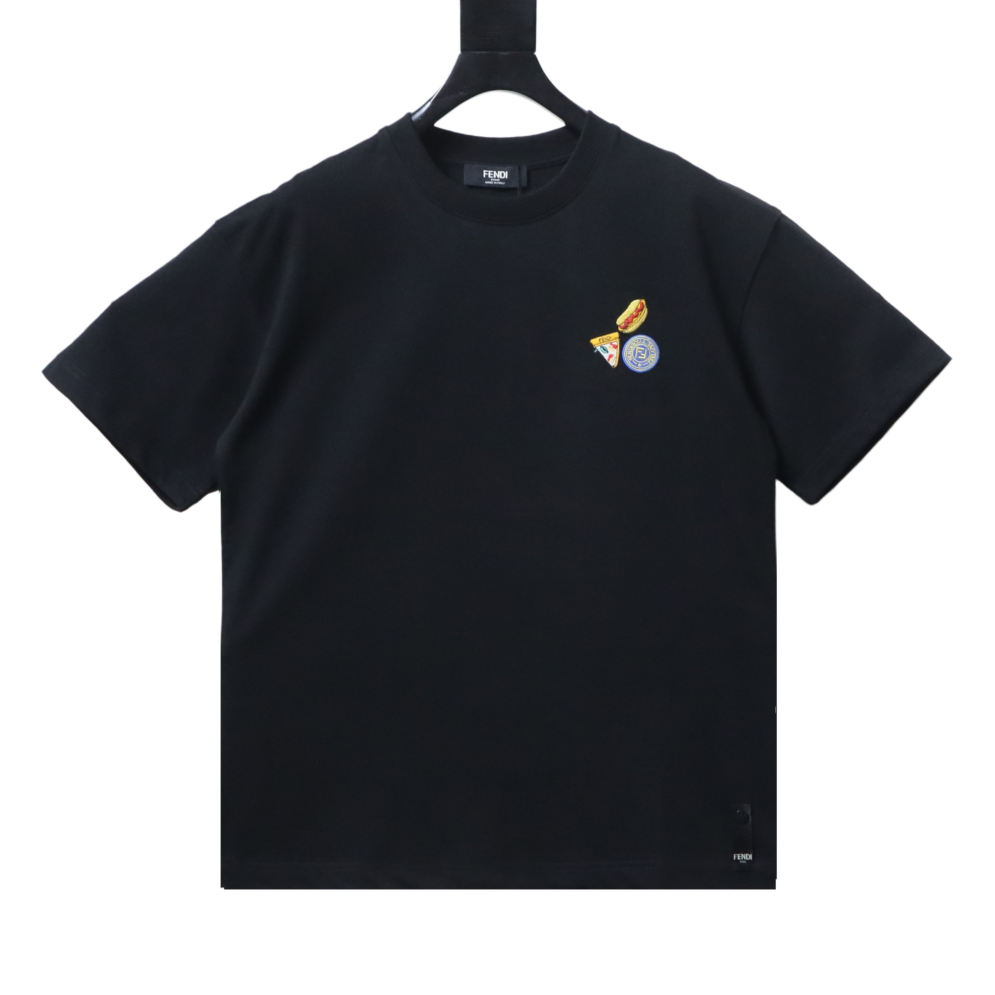 Fendi 25ss Fendilicious Pizza Pattern Embroidered T-Shirt YL Black