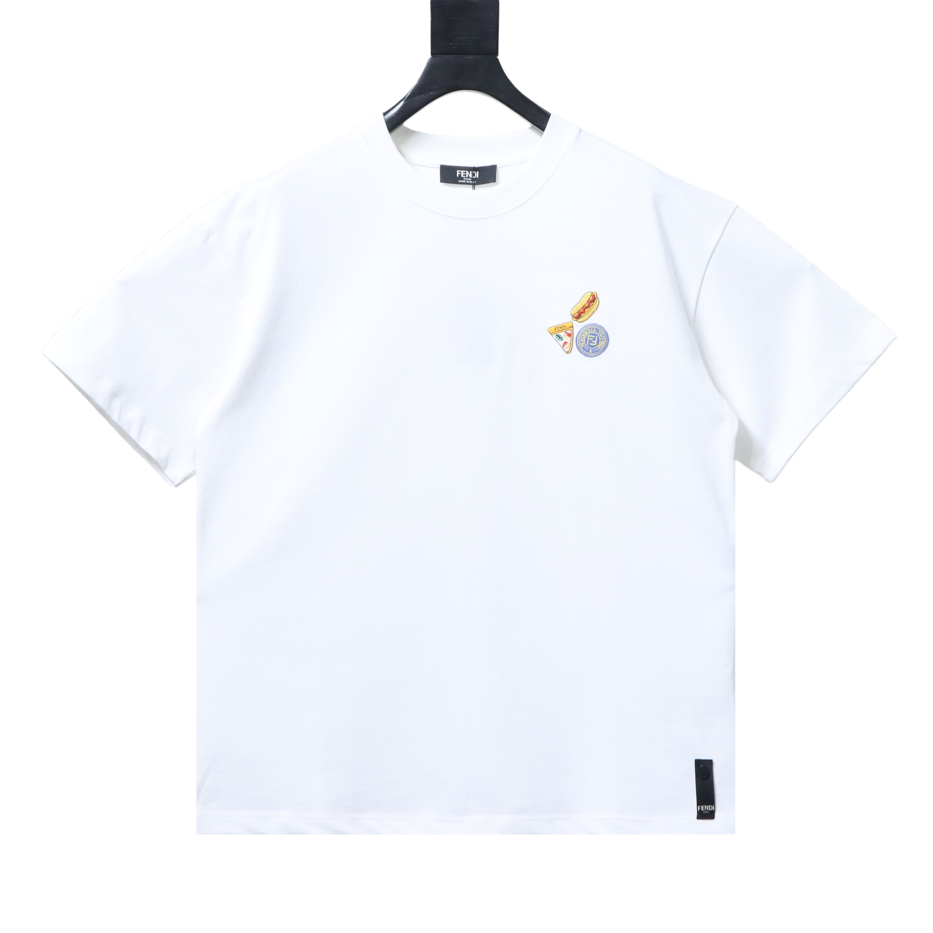 Fendi 25ss Fendilicious Pizza Pattern Embroidered T-Shirt YL White