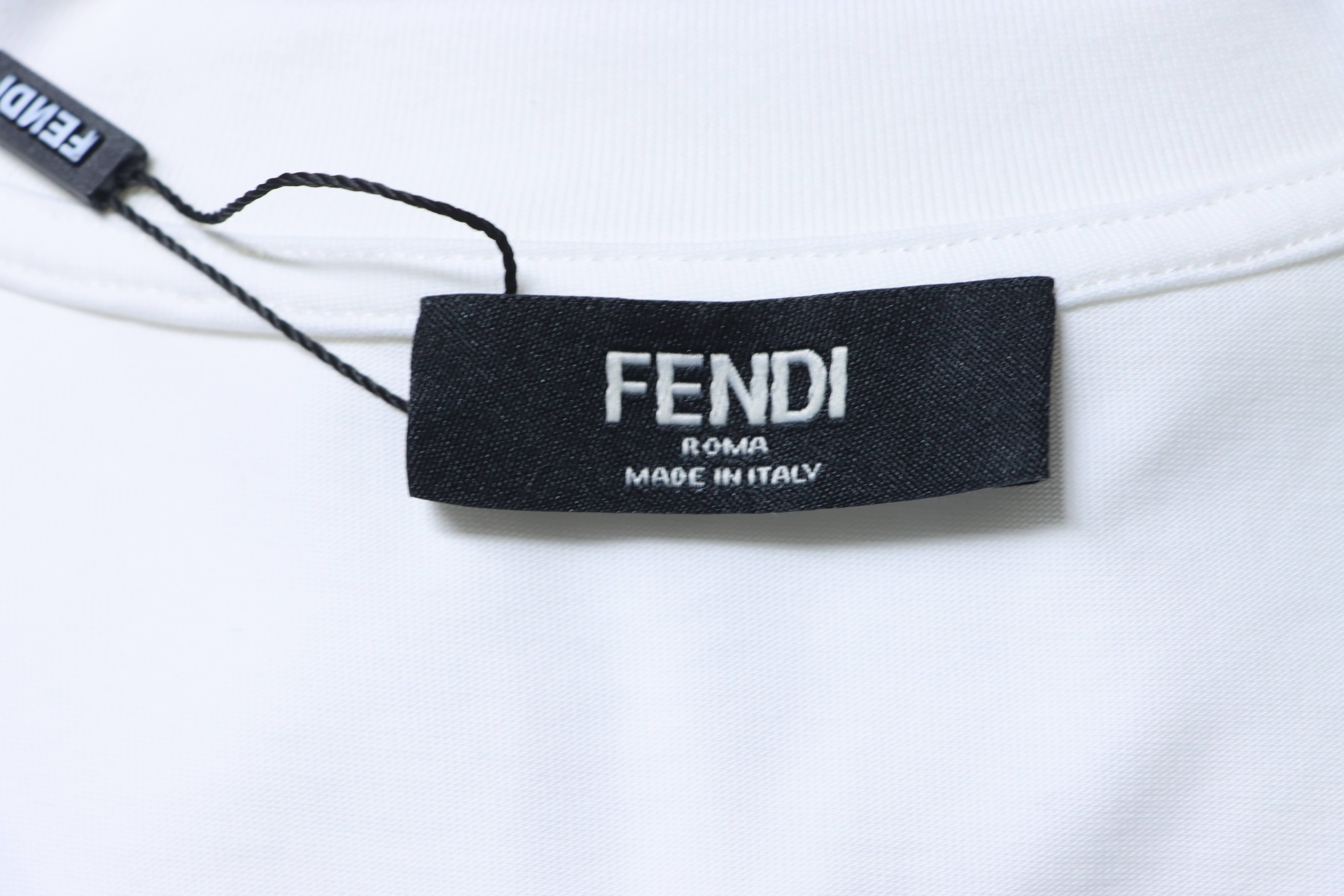 Fendi 25ss Fendilicious Pizza Pattern Embroidered T-Shirt YL White