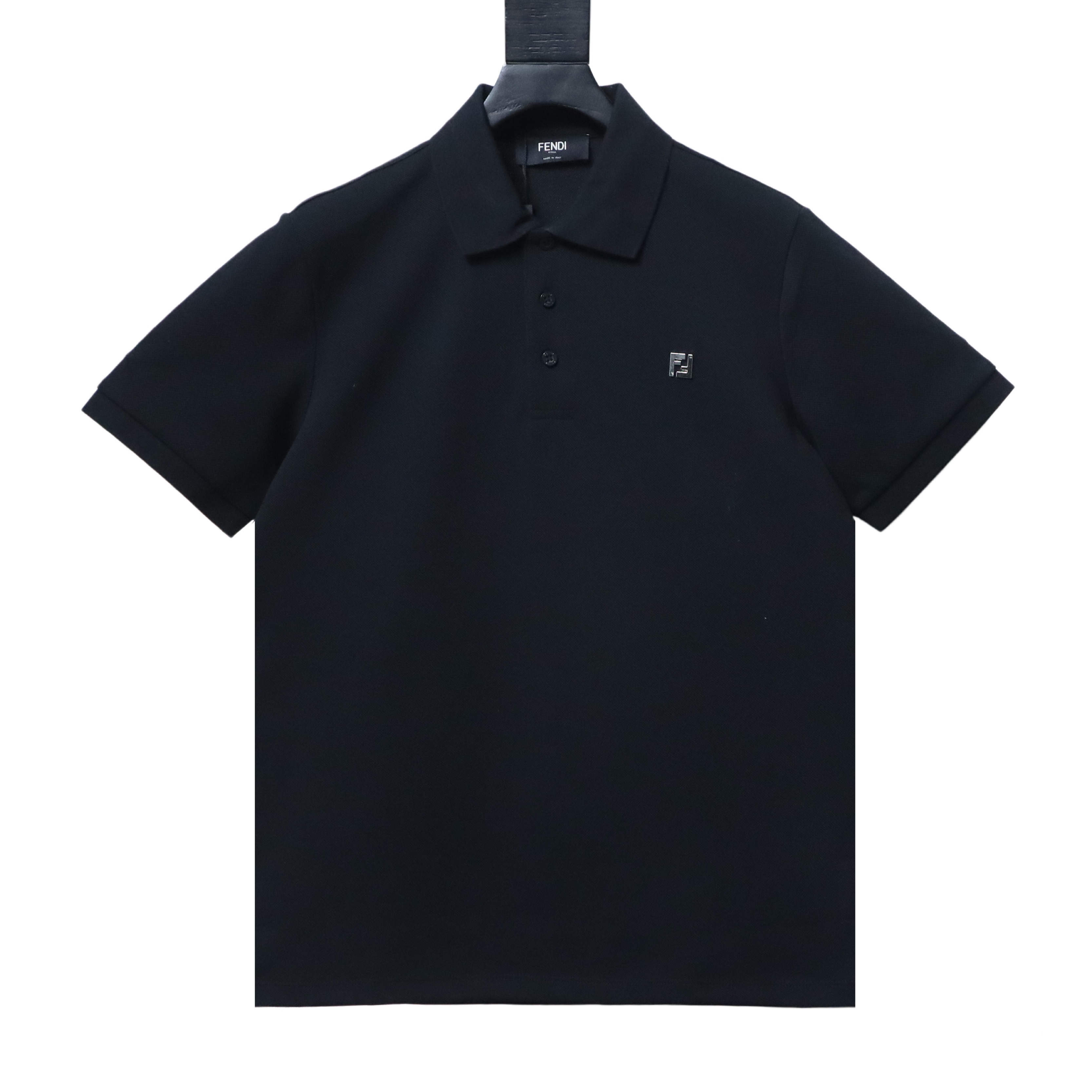 Fendi 26SS Double F Metal Logo Polo Shirt YL Black