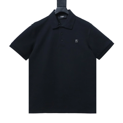 Fendi 26SS Double F Metal Logo Polo Shirt YL Black 01