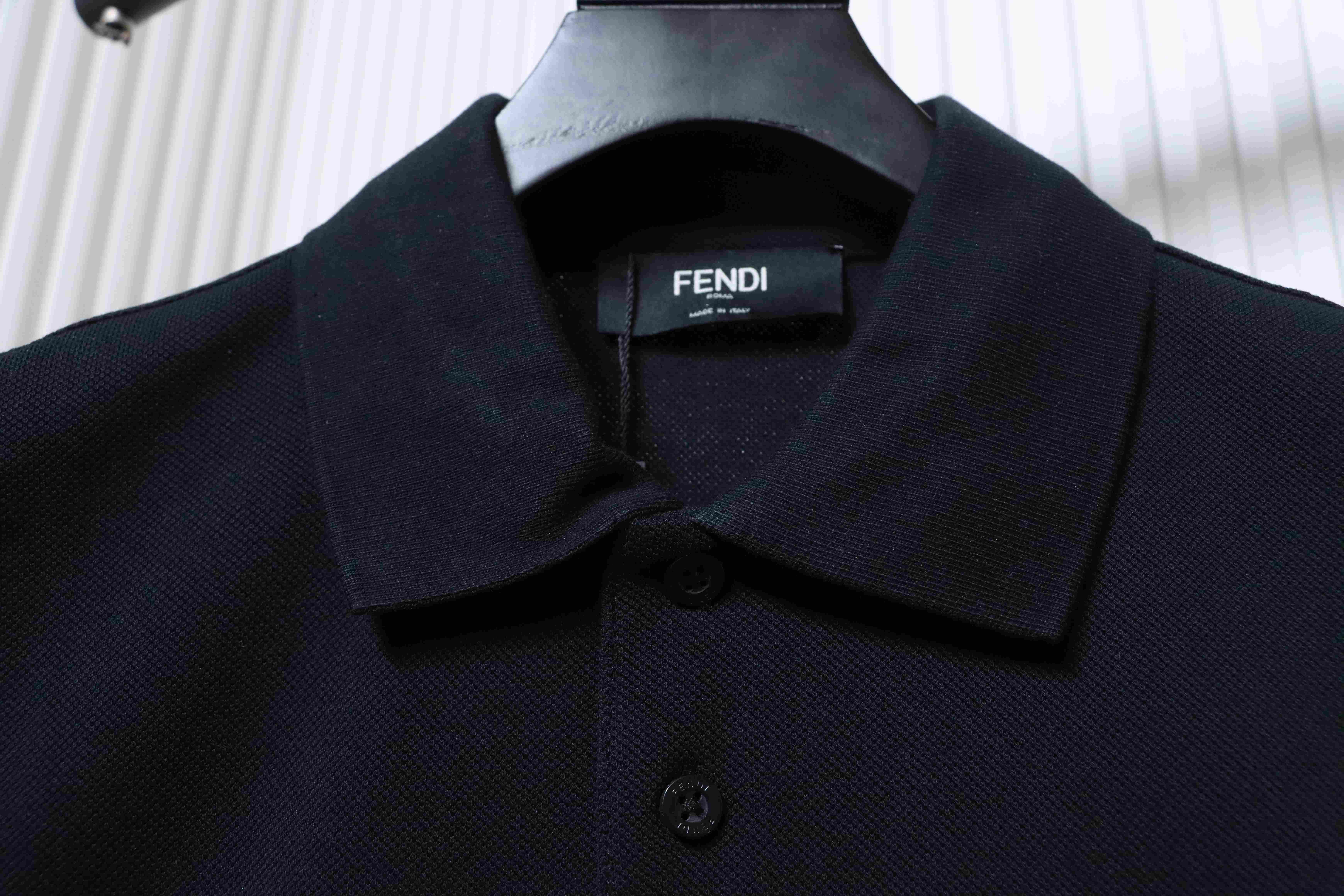 Fendi 26SS Double F Metal Logo Polo Shirt YL Black