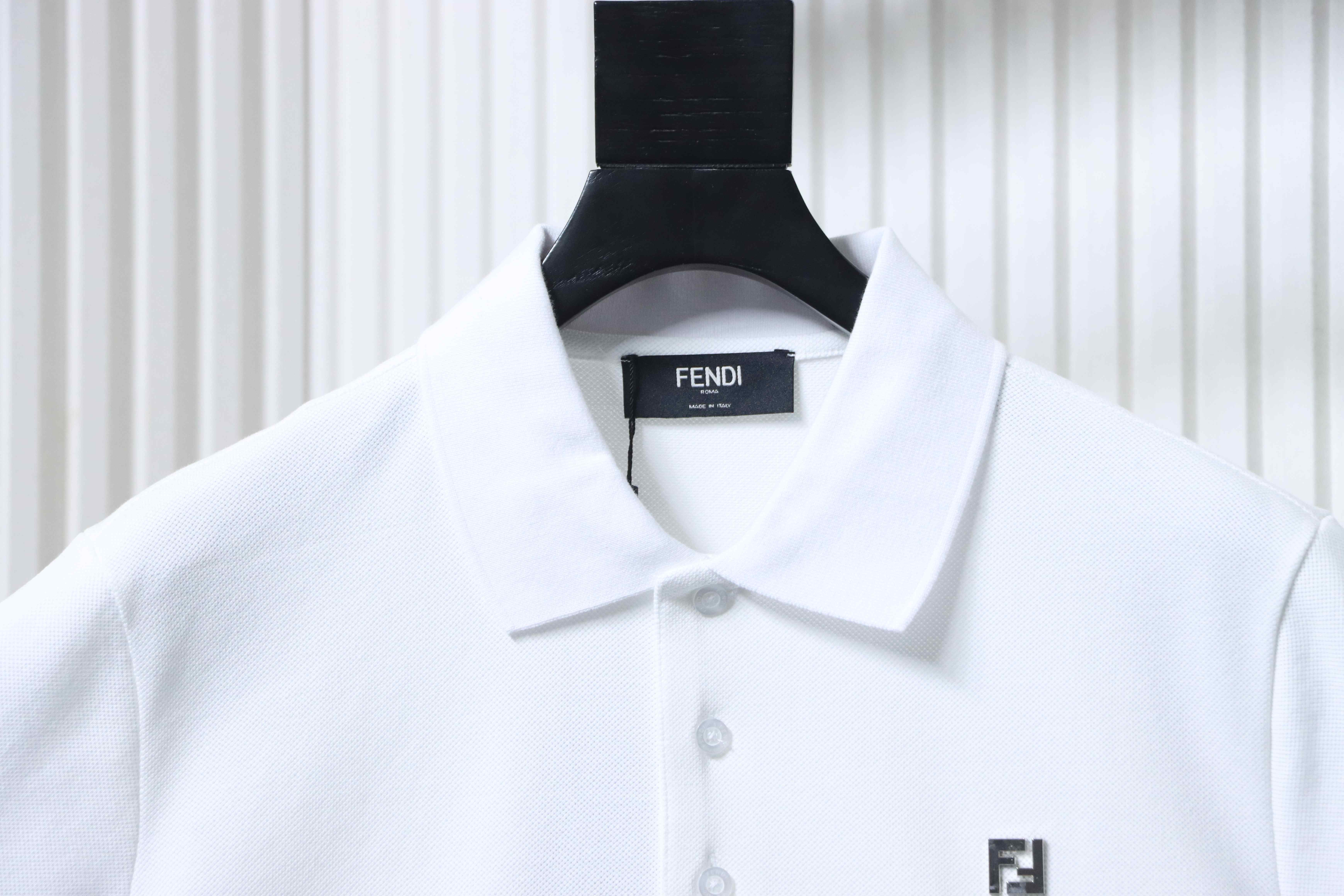Fendi 26SS Double F Metal Logo Polo Shirt YL White