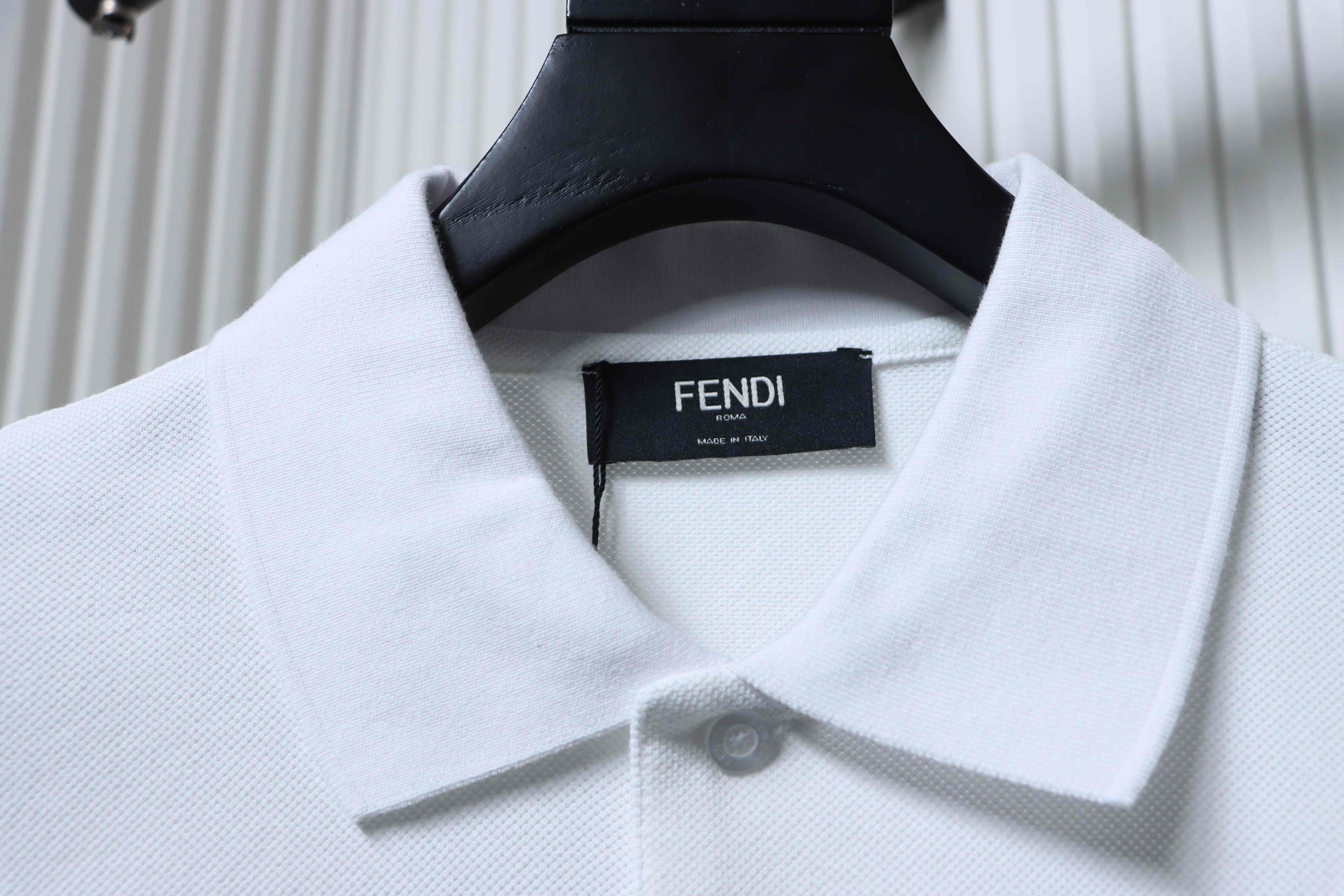 Fendi 26SS Double F Metal Logo Polo Shirt YL White