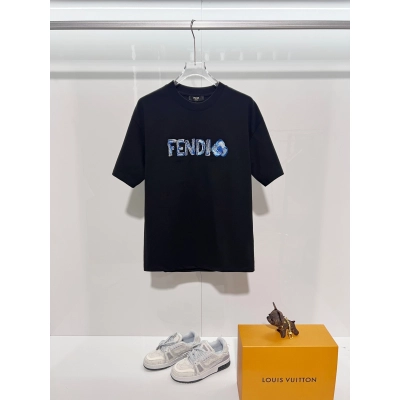 Fendi Blue Embroidered Letter T-shirt YL Black/White 01