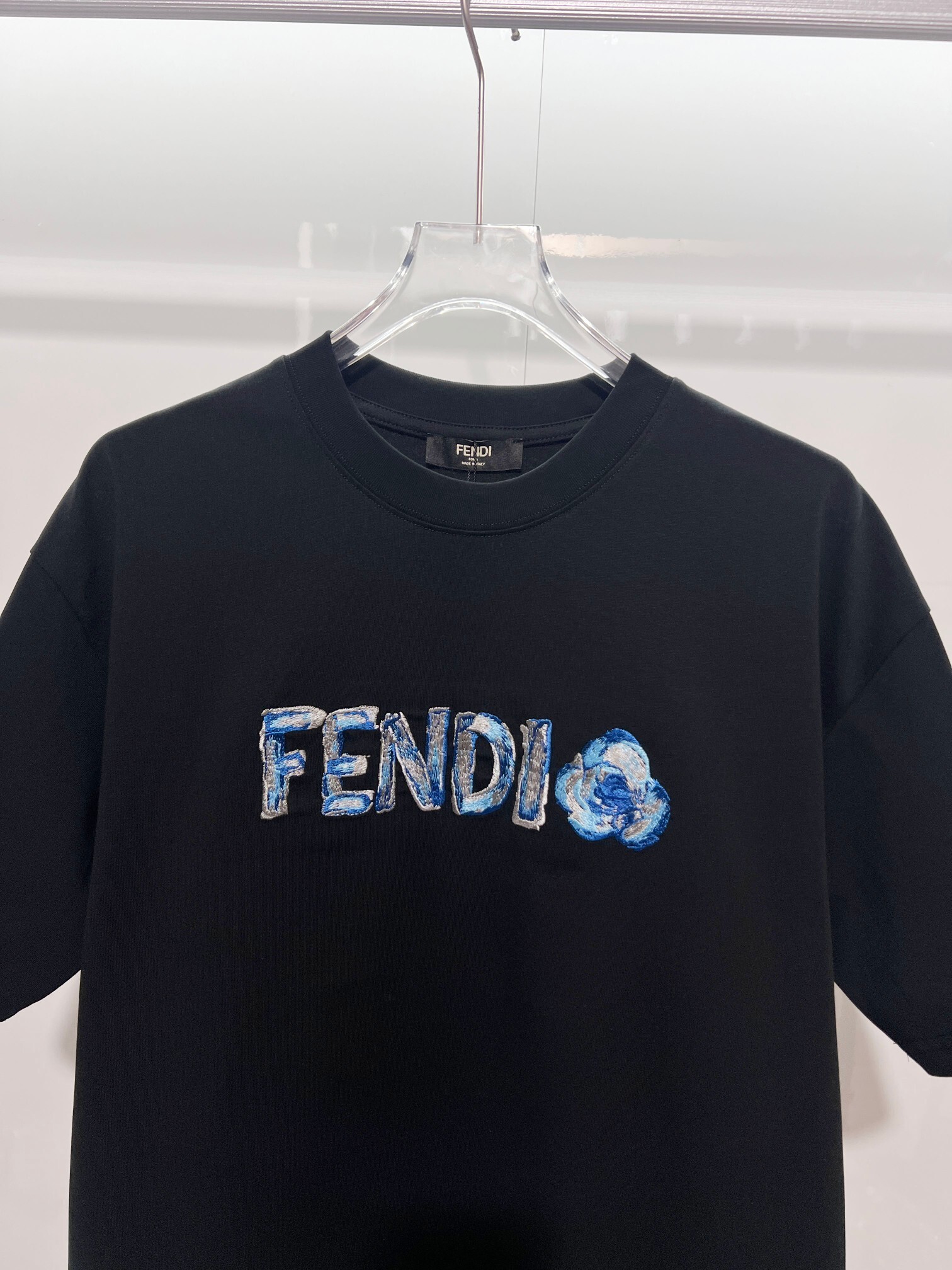 Fendi Blue Embroidered Letter T-shirt YL Black/White