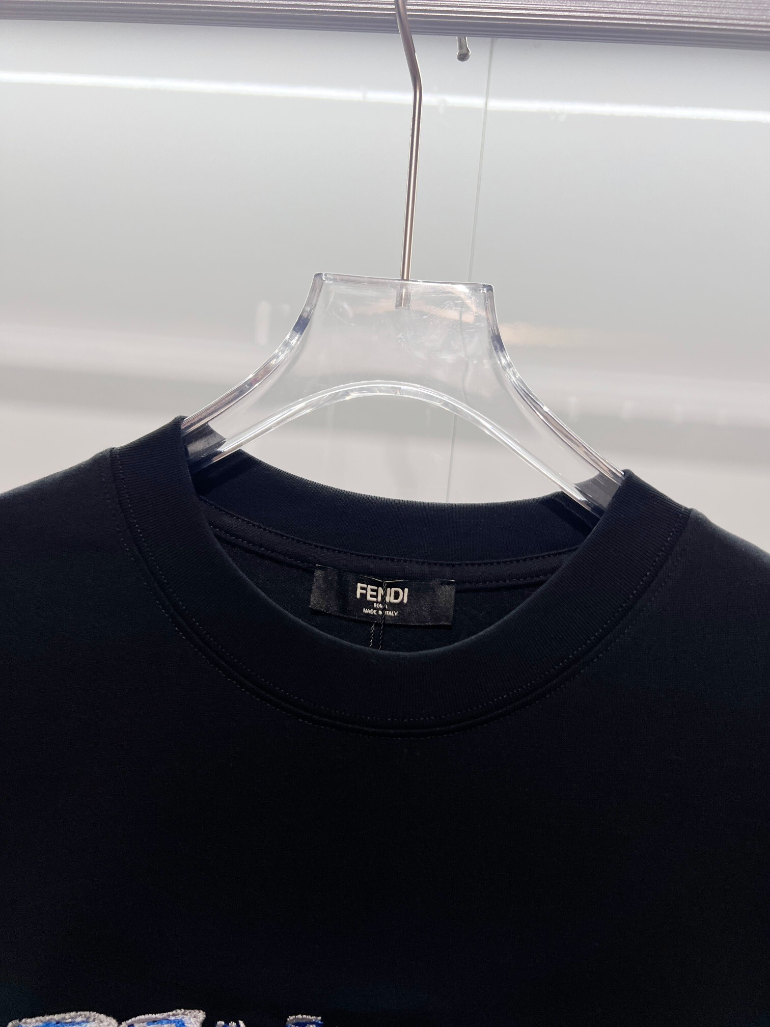 Fendi Blue Embroidered Letter T-shirt YL Black/White