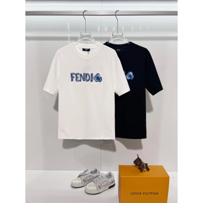 Fendi Blue Embroidered Letter T-shirt YL Black/White 02