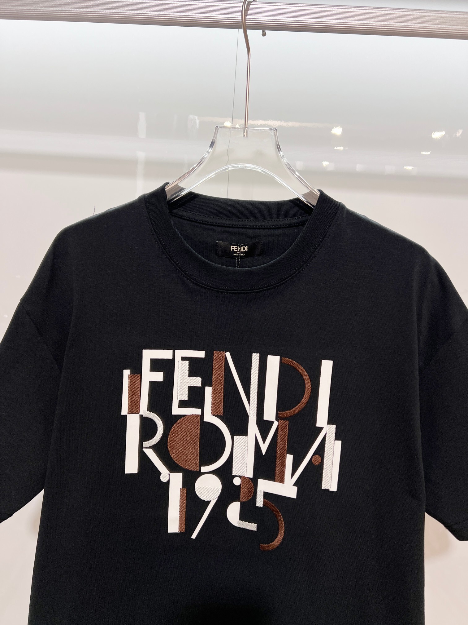Fendi Embroidered Letter 1925 T-shirt YL Black/White