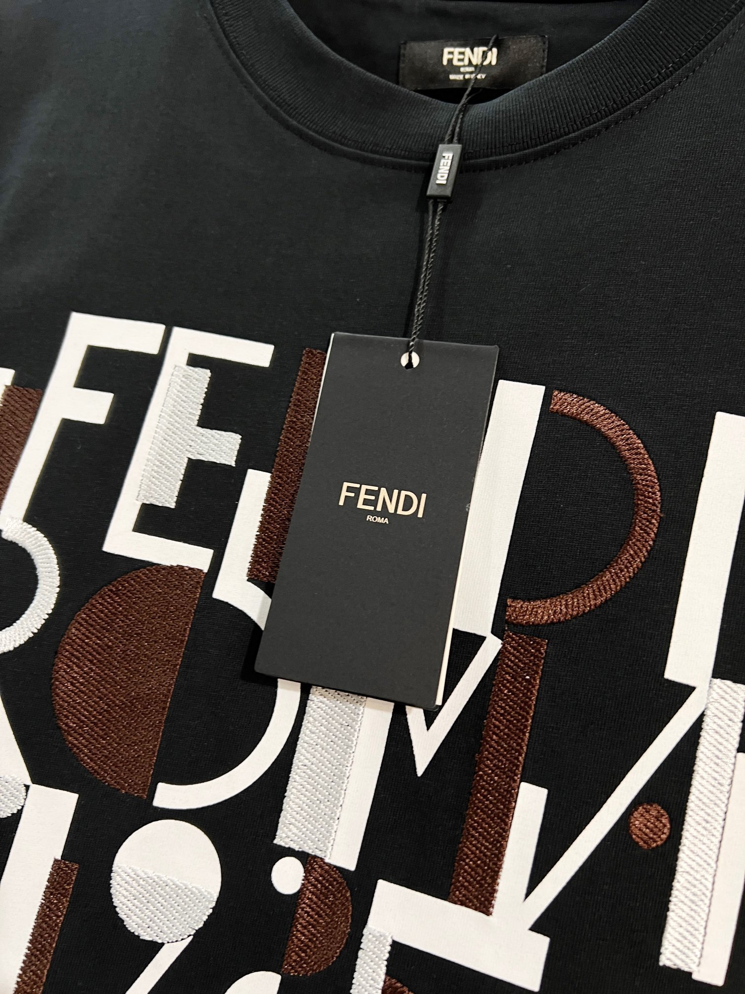 Fendi Embroidered Letter 1925 T-shirt YL Black/White