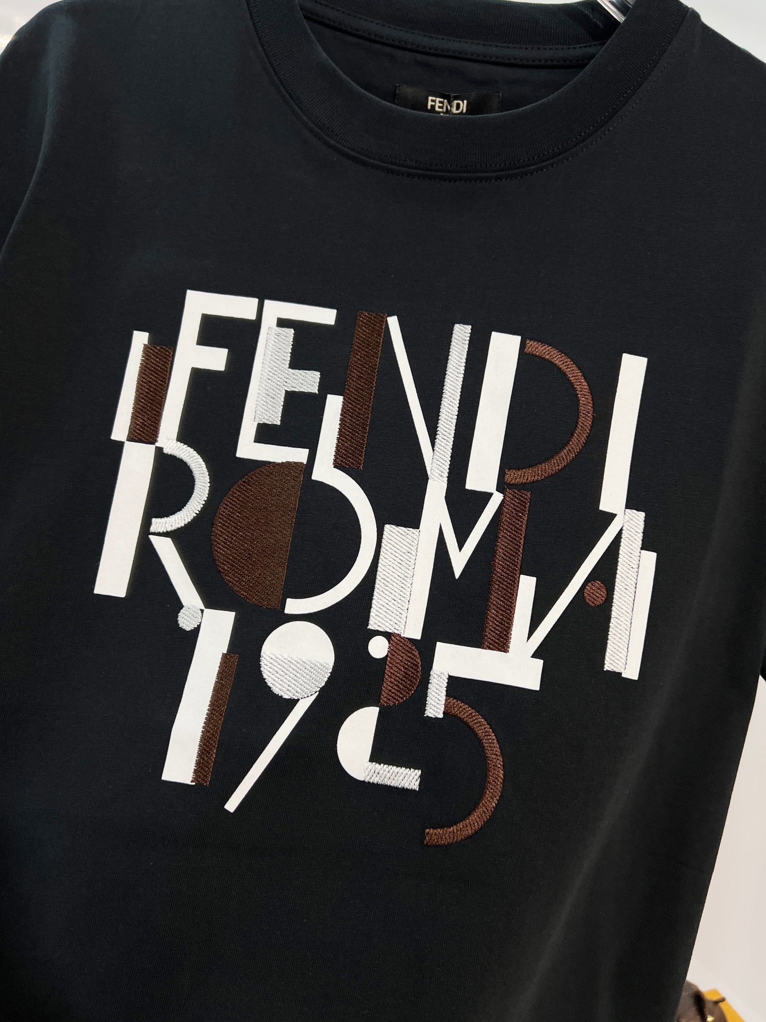 Fendi Embroidered Letter 1925 T-shirt YL Black/White