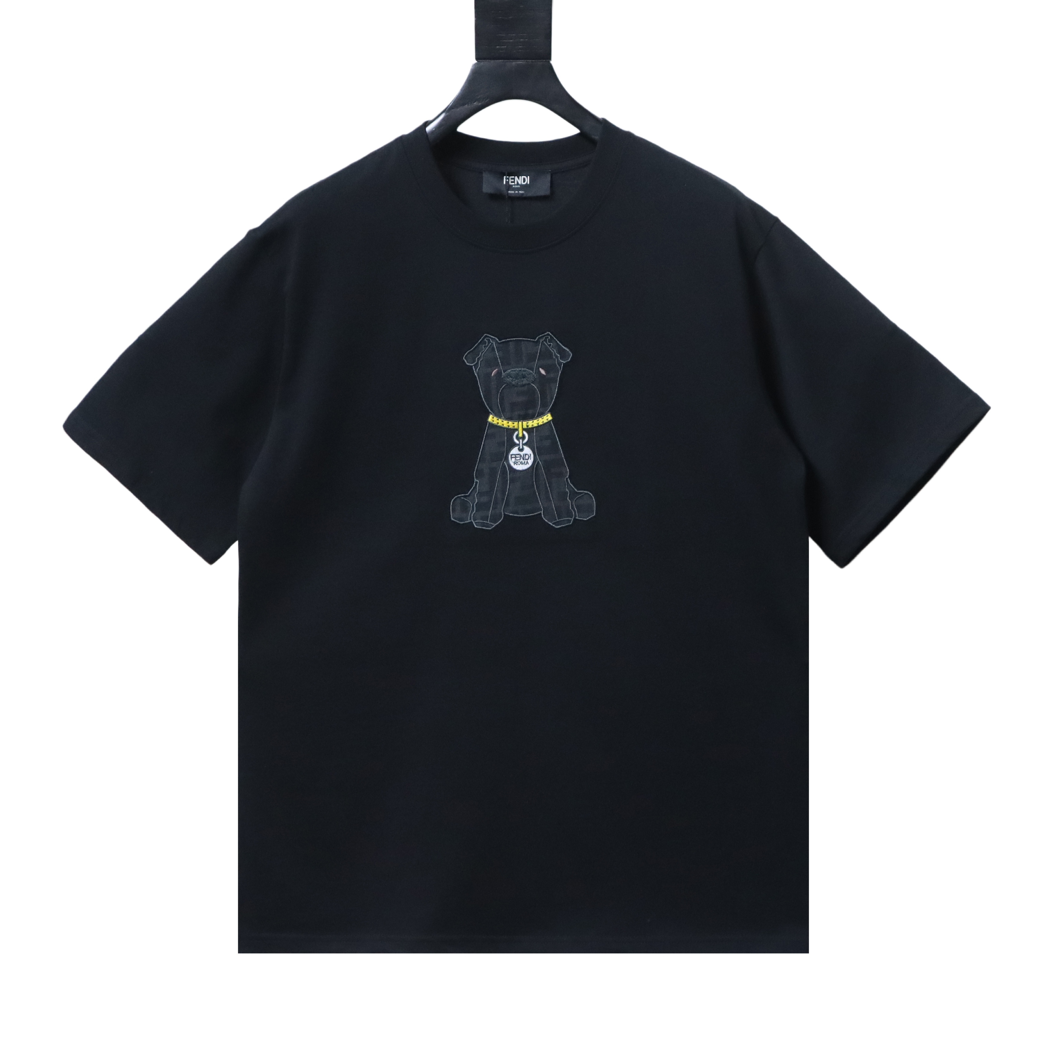 Fendi Embroidered Pet Dog F Letter Logo T-Shirt YL All Black