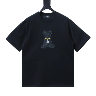 Fendi Embroidered Pet Dog F Letter Logo T-Shirt YL All Black 01