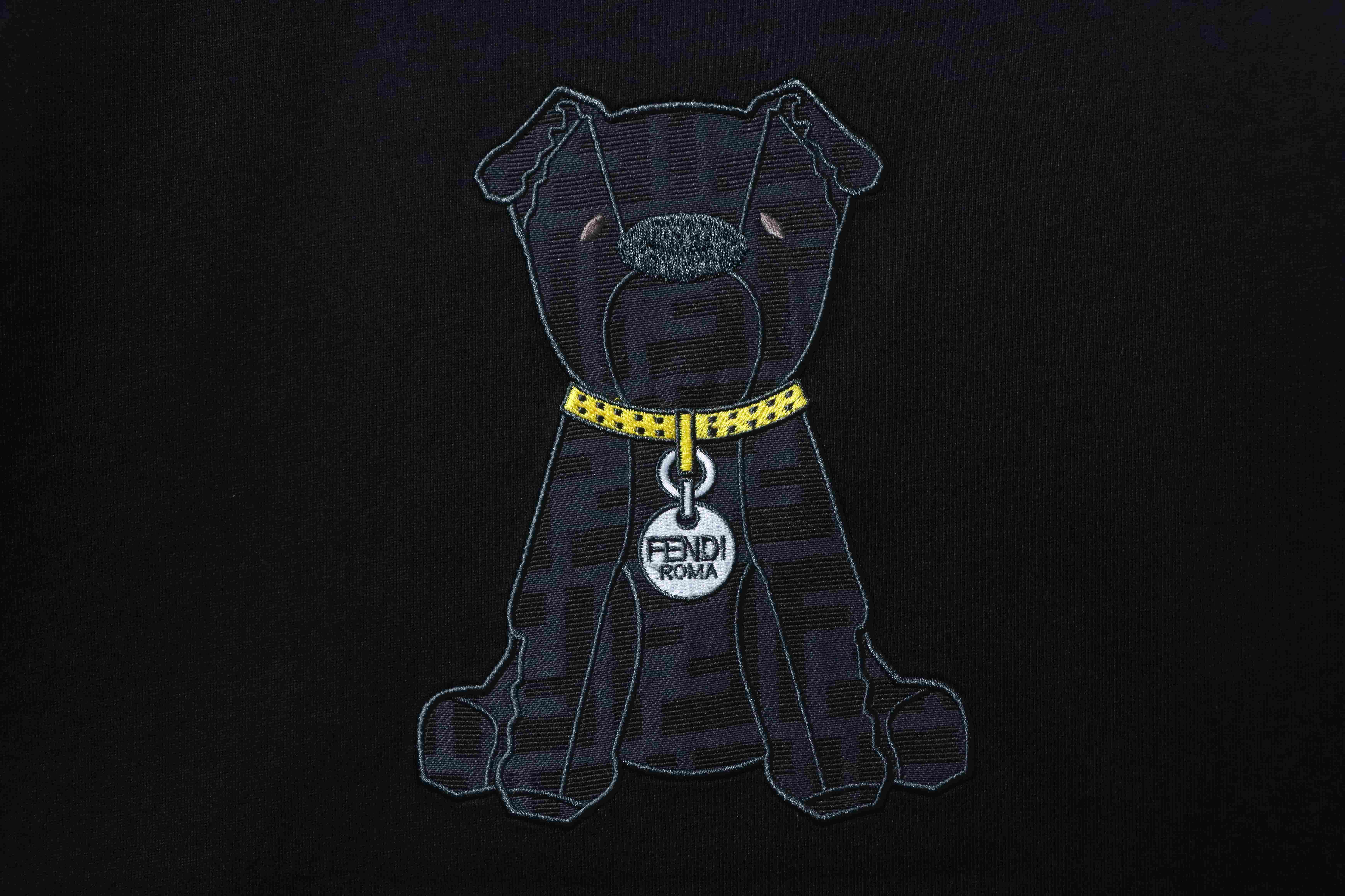 Fendi Embroidered Pet Dog F Letter Logo T-Shirt YL All Black