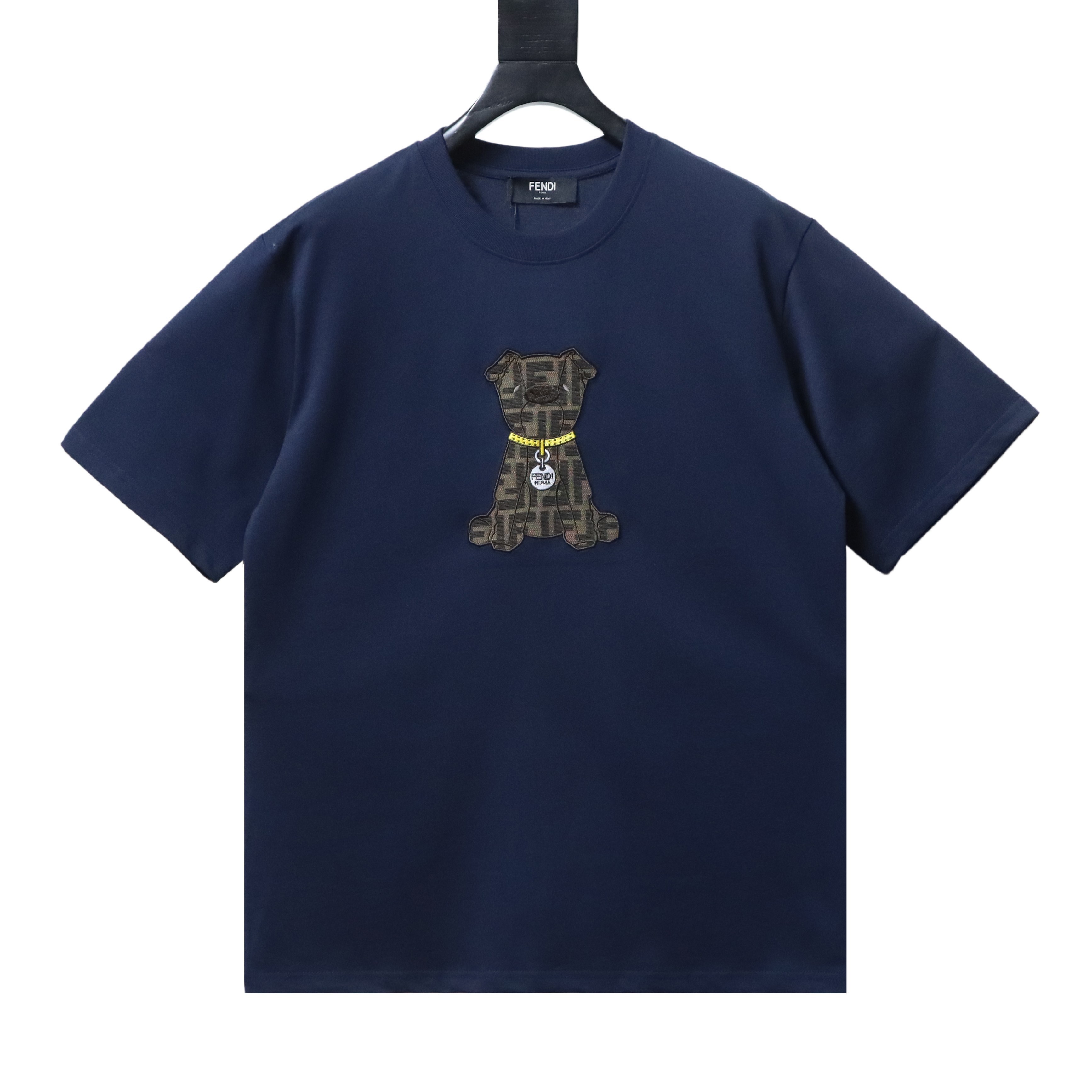 Fendi Embroidered Pet Dog F Letter Logo T-Shirt YL Navy Blue