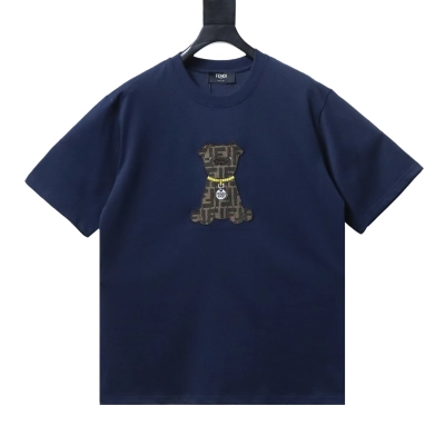 Fendi Embroidered Pet Dog F Letter Logo T-Shirt YL Navy Blue 01