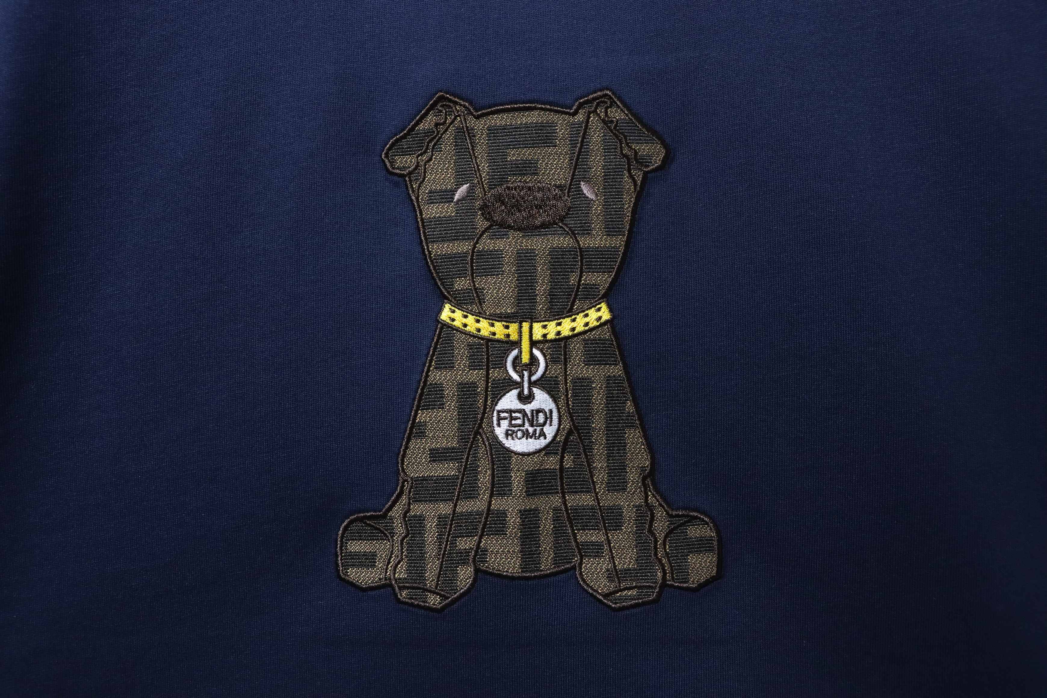 Fendi Embroidered Pet Dog F Letter Logo T-Shirt YL Navy Blue