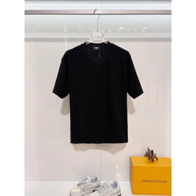 Fendi Full Print Letter T-Shirt YL Black/White 01