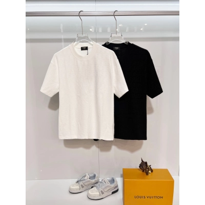 Fendi Full Print Letter T-Shirt YL Black/White 02
