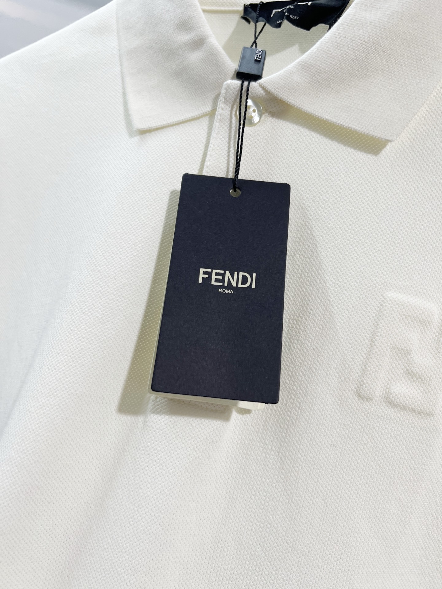 Fendi Lapel Polo Shirt YL White
