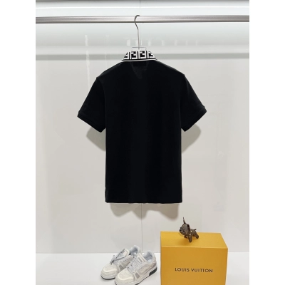 Fendi Letter Print Collar Polo Shirt YL Black 02
